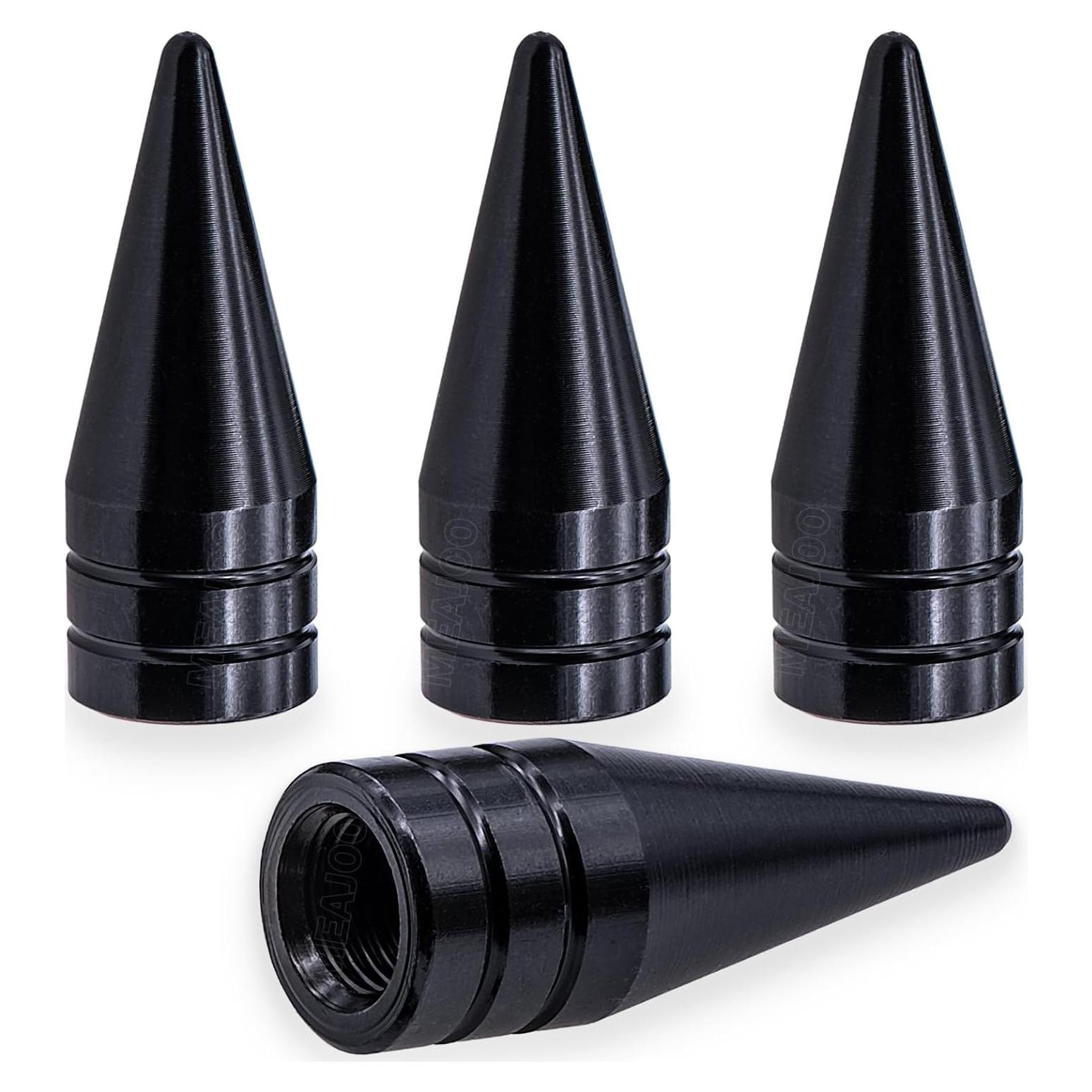 4 Tapones de Válvula de Neumático MEAJOO Aluminio Negro