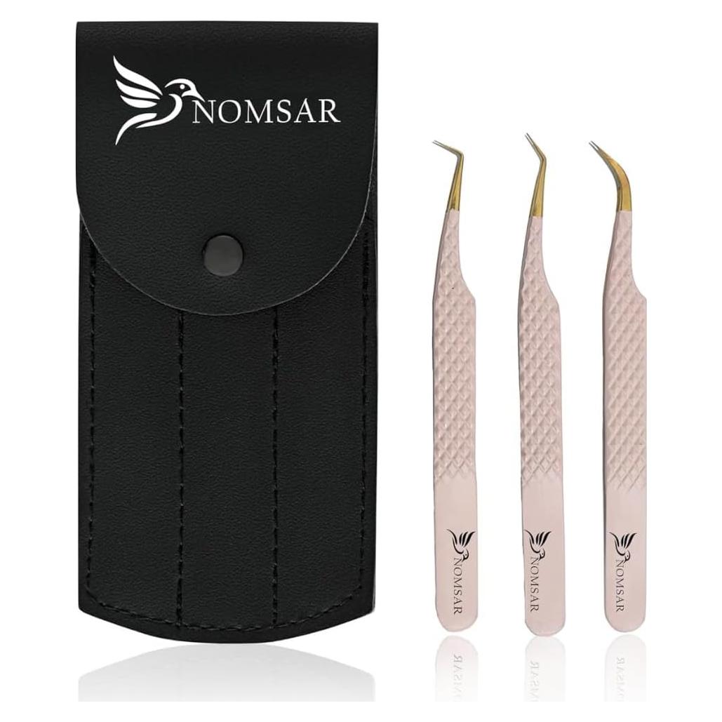 Pinzas para Extensiones de Pestañas NOMSAR - Set de 3 Acero Inoxidable