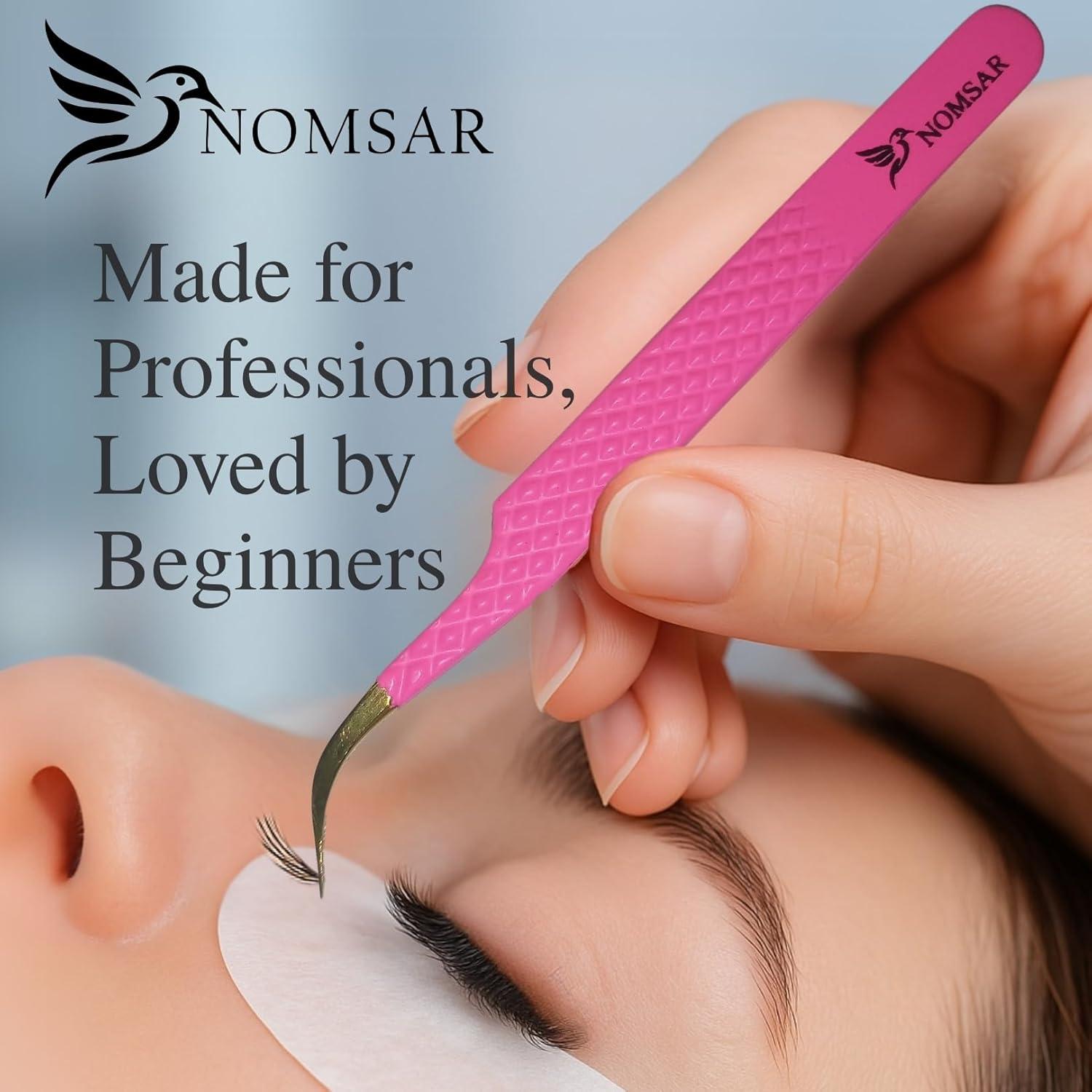 Pinzas para Extensiones de Pestañas NOMSAR - Set de 3 Acero Inoxidable