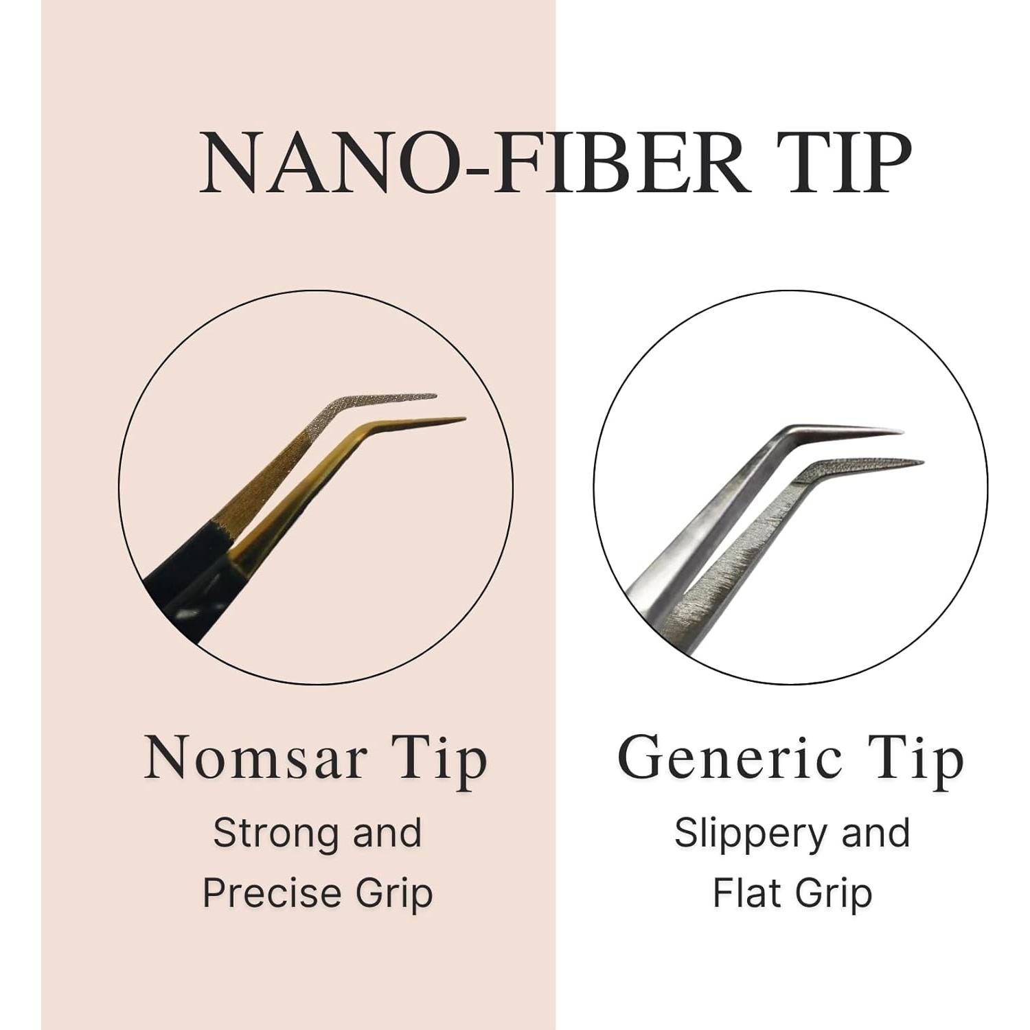 Pinzas para Extensiones de Pestañas NOMSAR - Set de 3 Acero Inoxidable