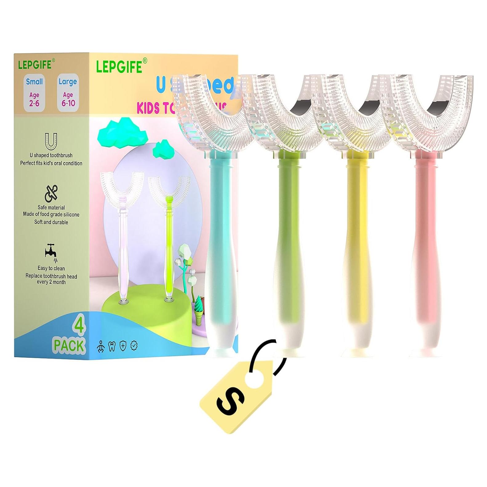 Cepillo de dientes en forma de U LEPGIFE para niños 2-6 años - 4 paquetes