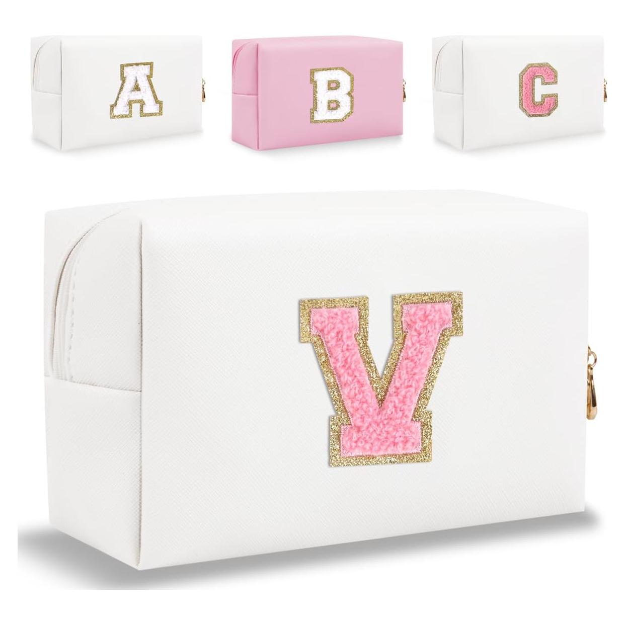 Neceser de Maquillaje Personalizado HENGNI Cuero PU Blanco Rosa