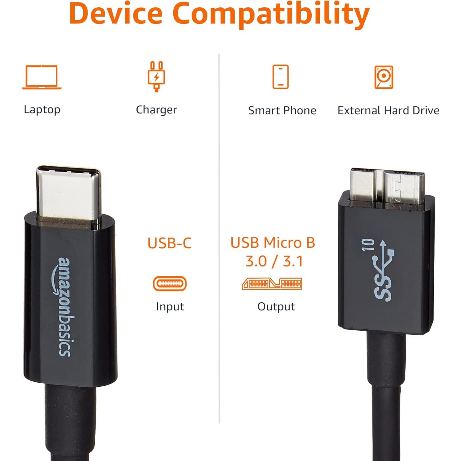 Cable de carga rápida USB-C a Micro USB Amazon Basics 0.9m