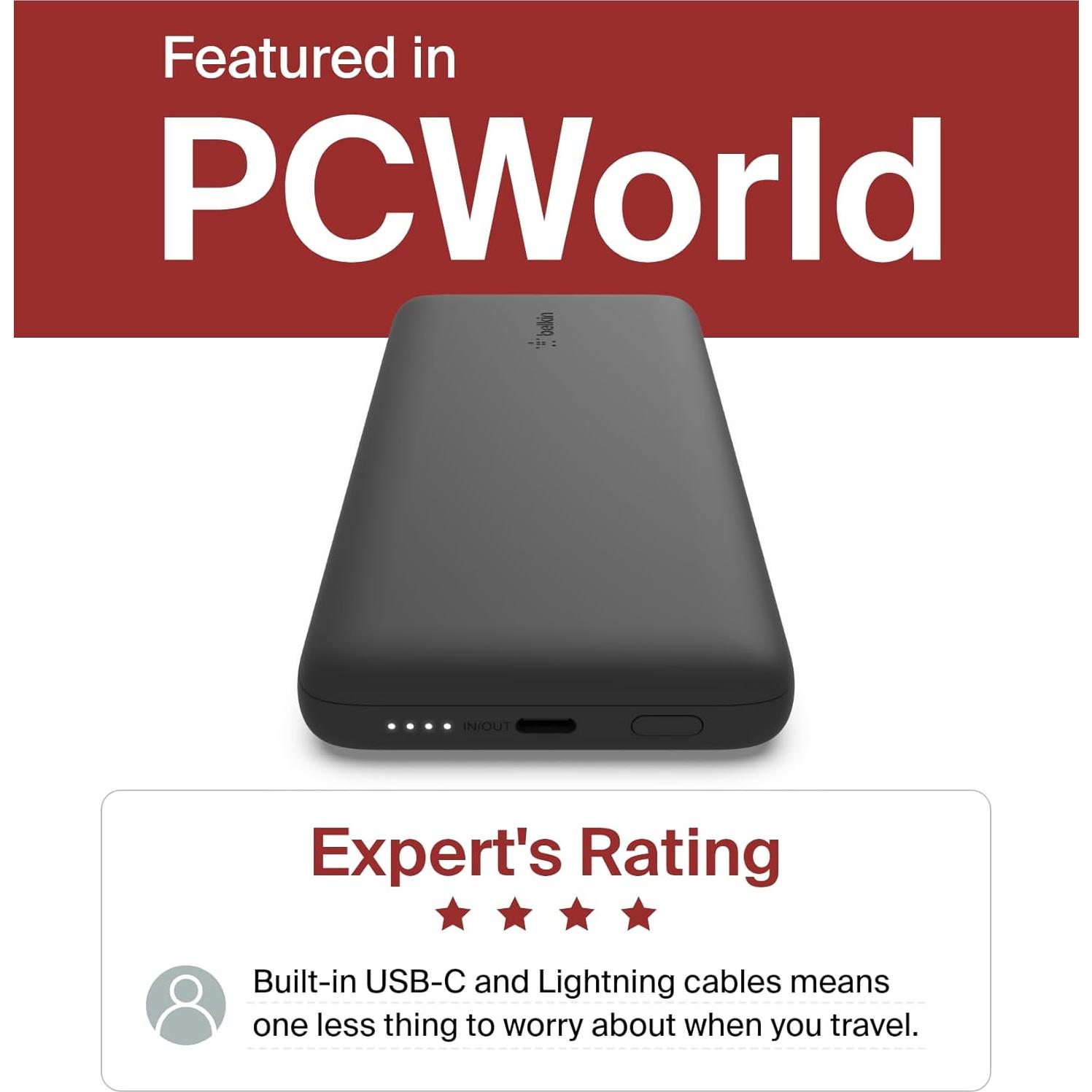 Cargador Portátil Belkin 10,000mAh USB-C y Lightning - Negro