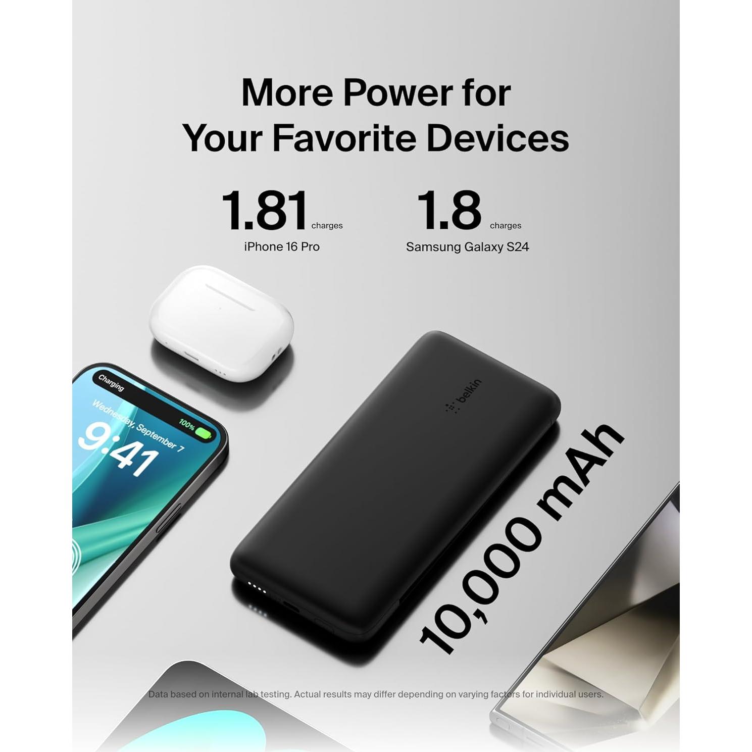 Cargador Portátil Belkin 10,000mAh USB-C y Lightning - Negro