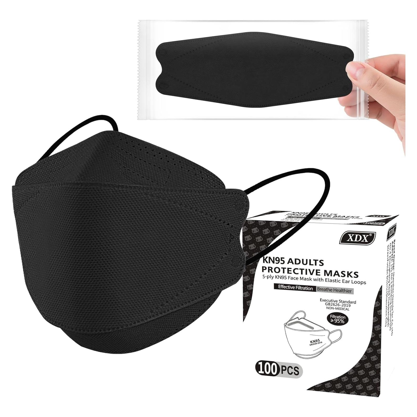 Mascarillas KN95 XDX Paquete de 100 Negras 5 Capas Adultos