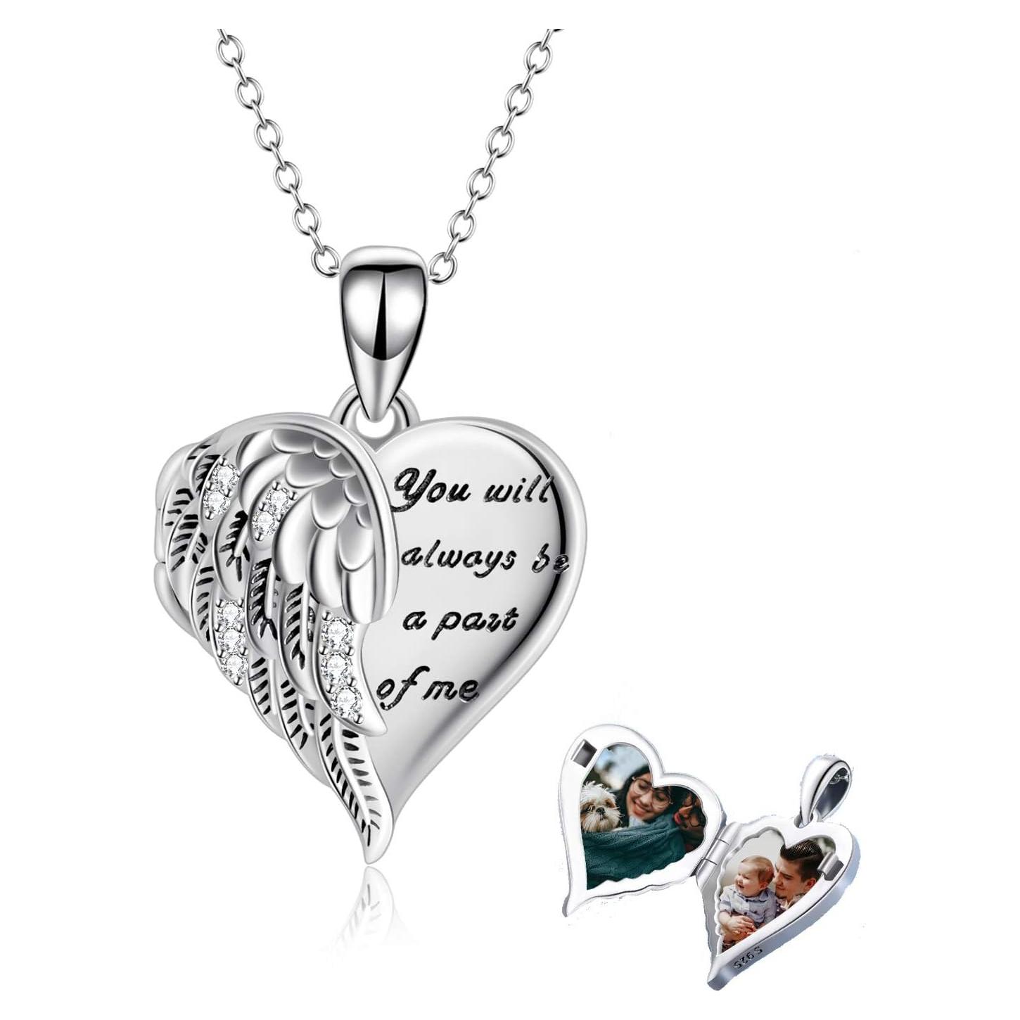 Collar Locket YFN 925 Plata Esterlina Corazón 22" Ángel Guardián