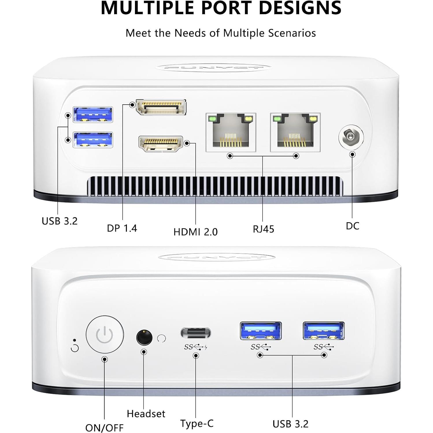 Mini PC Gaming FUNYET FY3 Intel N95 16GB 1TB 4K Blanco