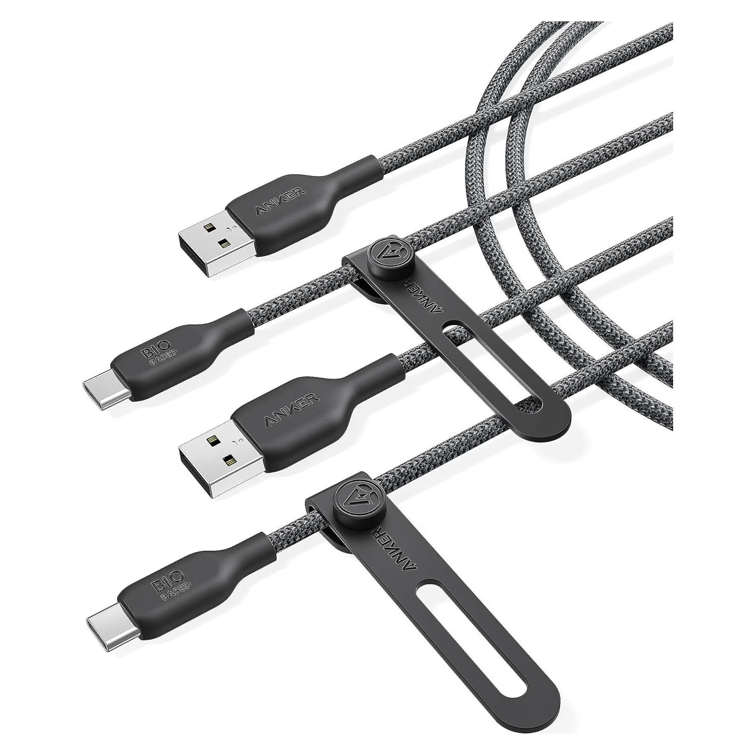 Cable USB A a USB C Anker Bio-Braided 2 Pack 1.8m Negro