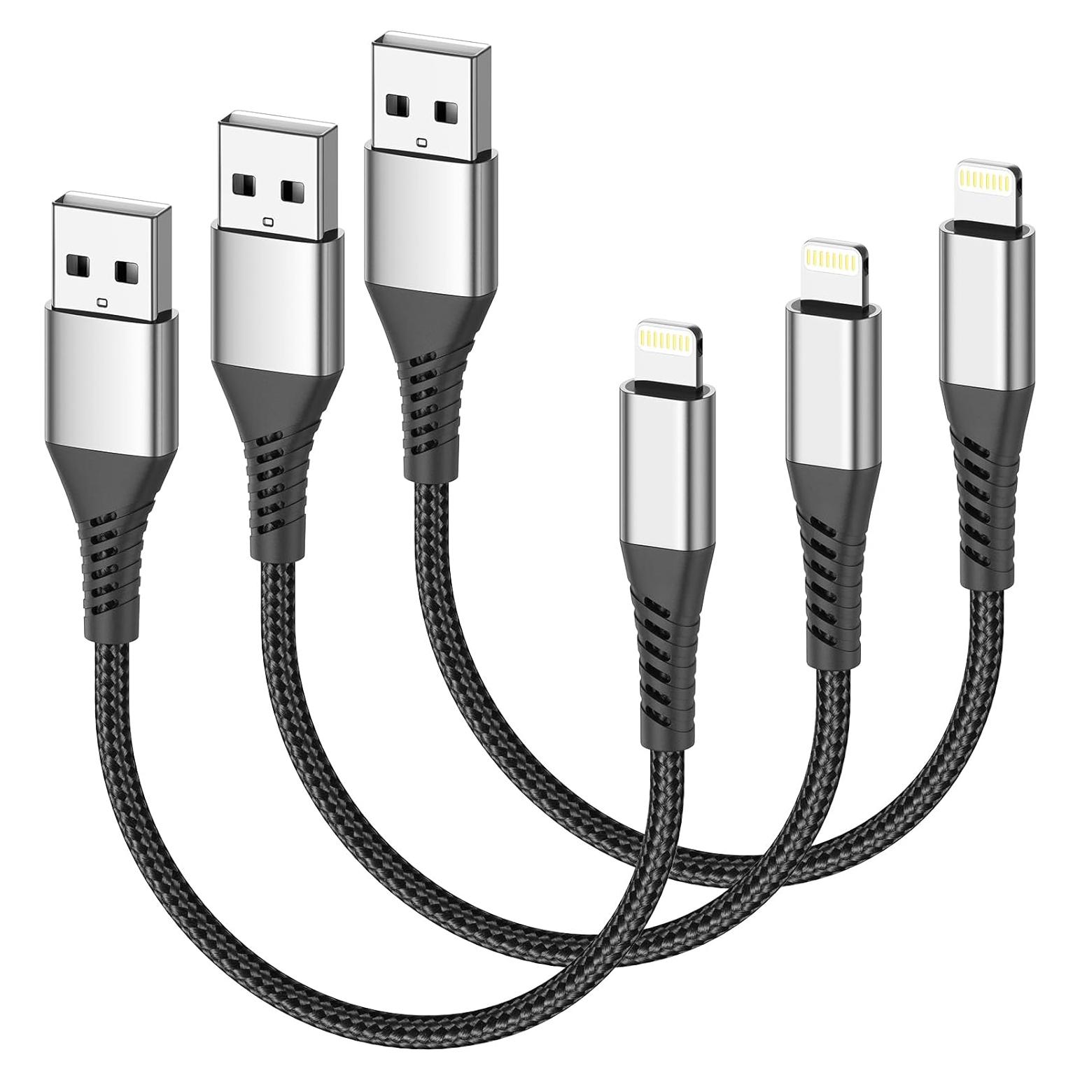 Cable USB a Lightning Acevien 15 cm, paquete de 3, carga rápida