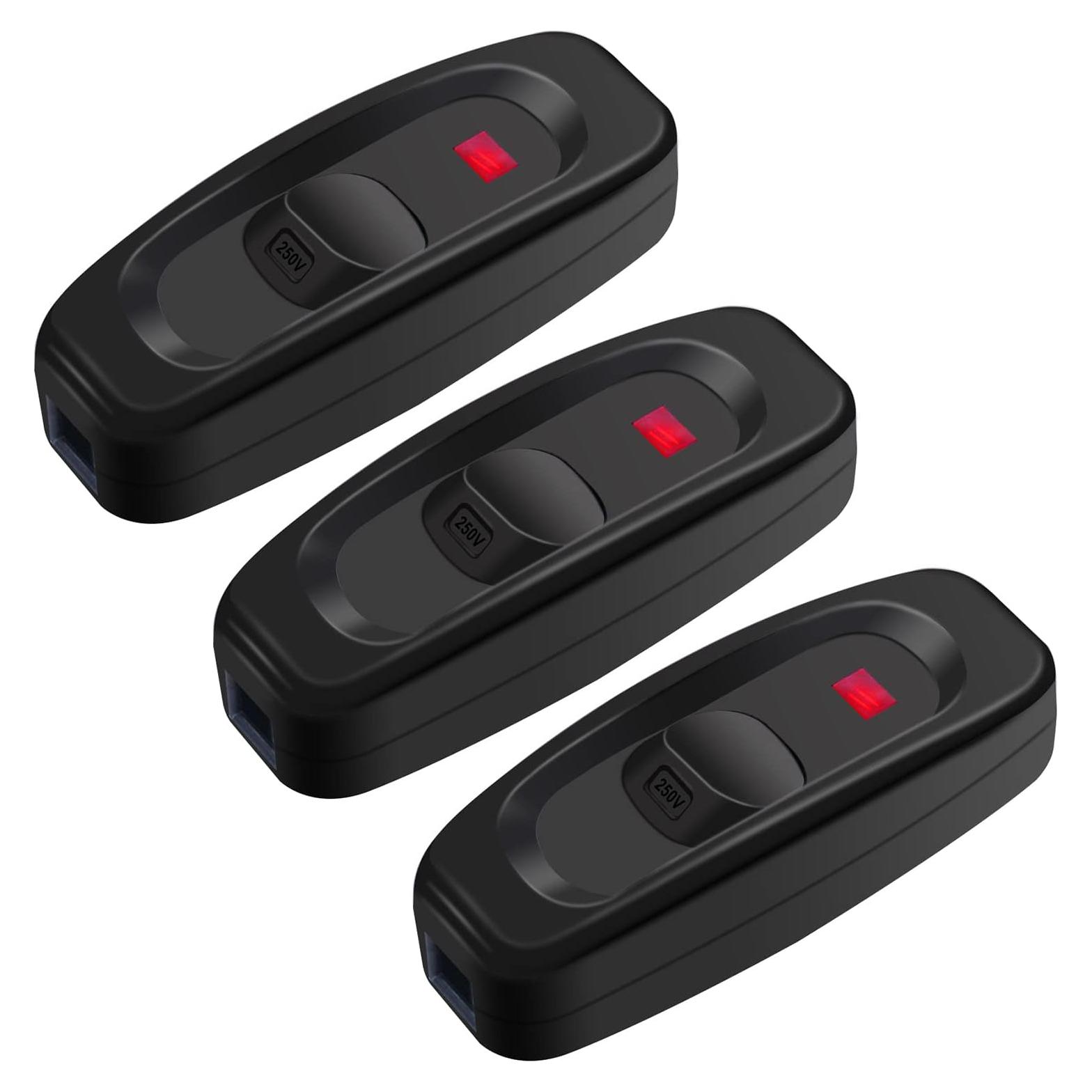 Interruptor de Cable Inline Weideer 3 Pcs 10A 250V LED Rojo