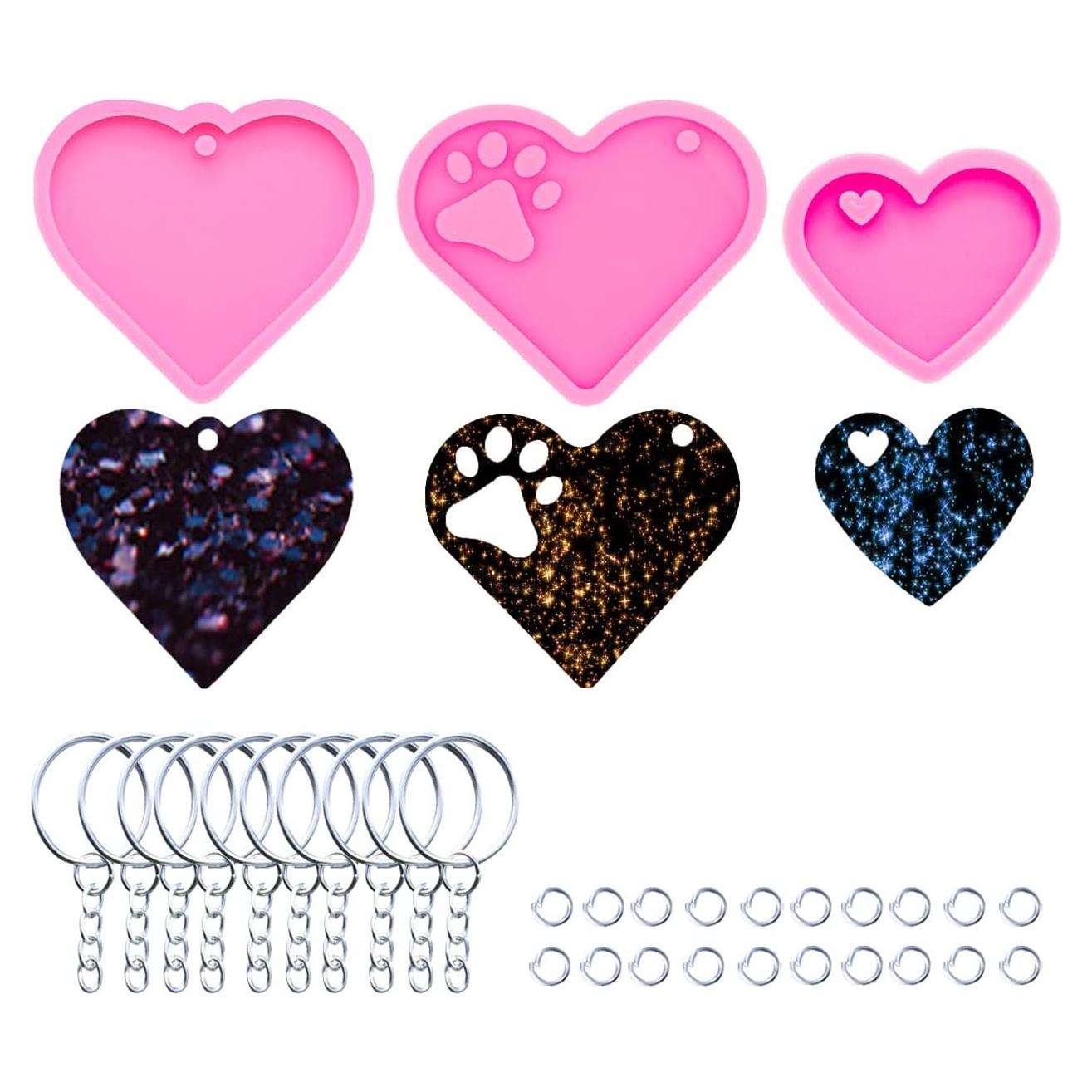 Moldes de Silicona para Llaveros AMZTOART - 3 Piezas Corazón