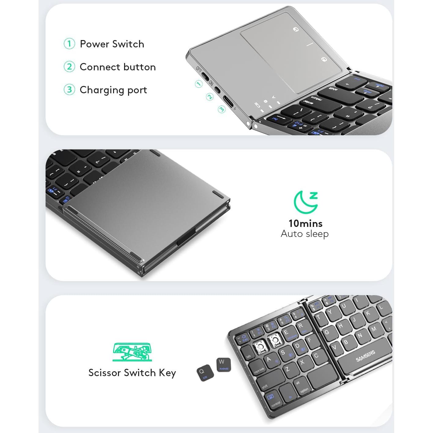 Teclado Bluetooth Plegable Samsers con Touchpad y Soporte