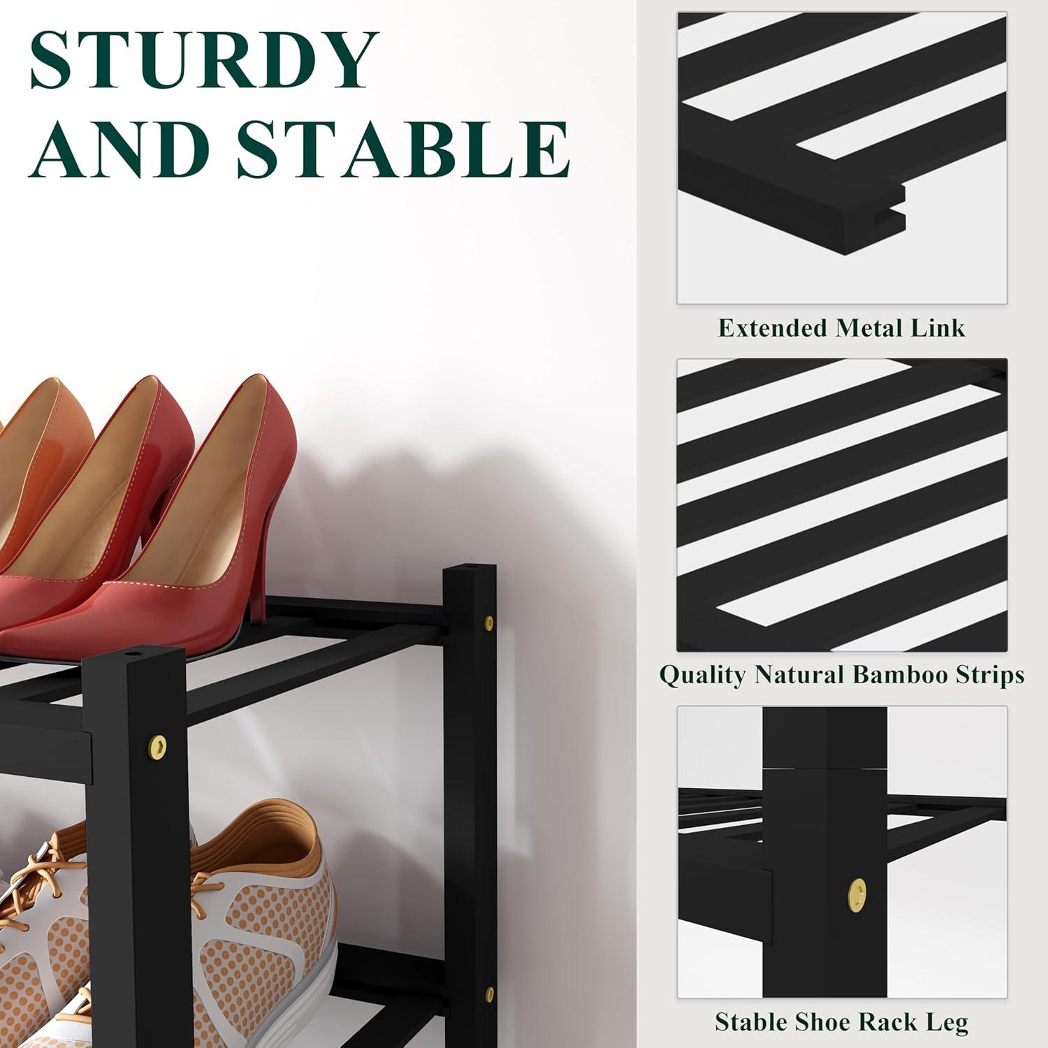 Estante para zapatos Smiry de bambú 2 niveles negro