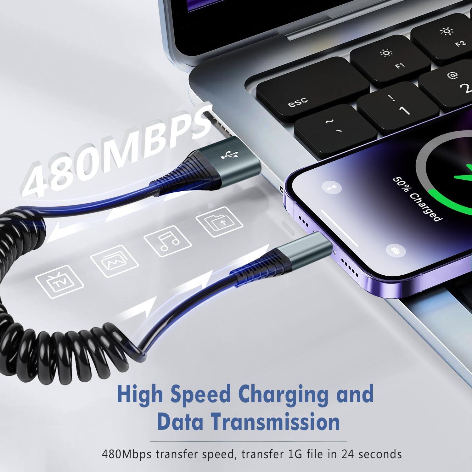 Cable de Carga Lightning en Espiral Heartbeats 3FT MFi - 2 Paquetes