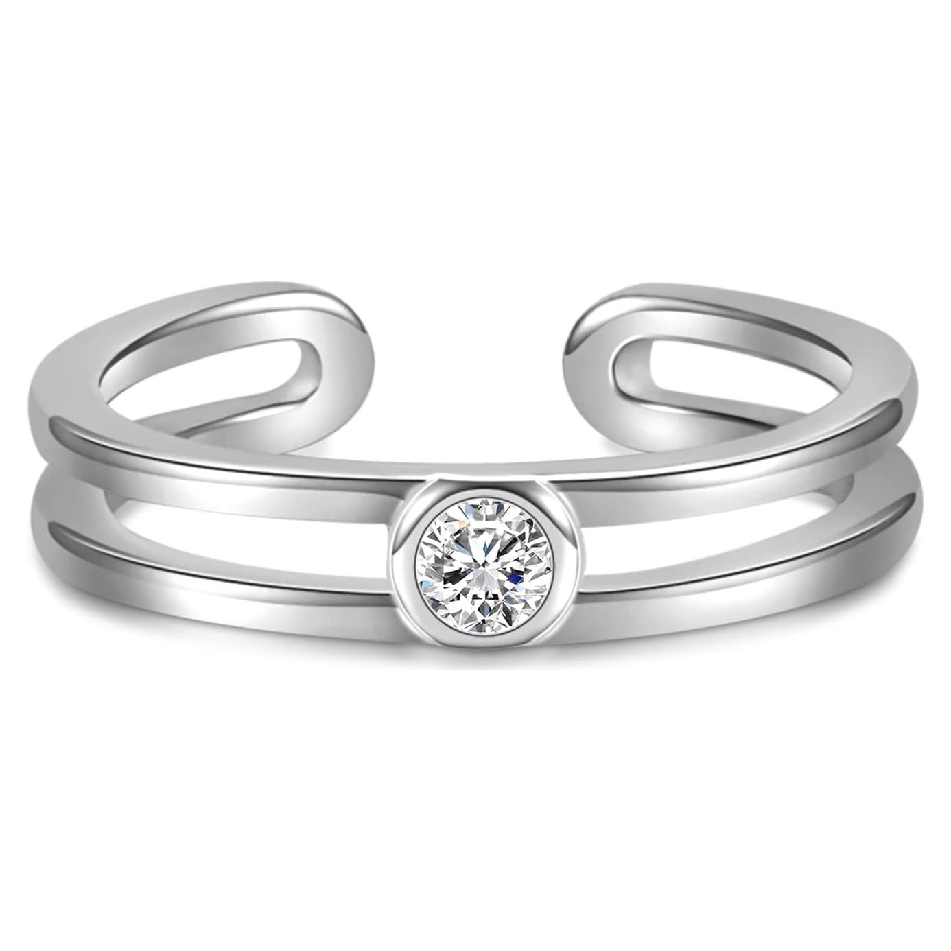 Anillo de Dedo Ajustable Plata Esterlina 925 con Piedra de Nacimiento