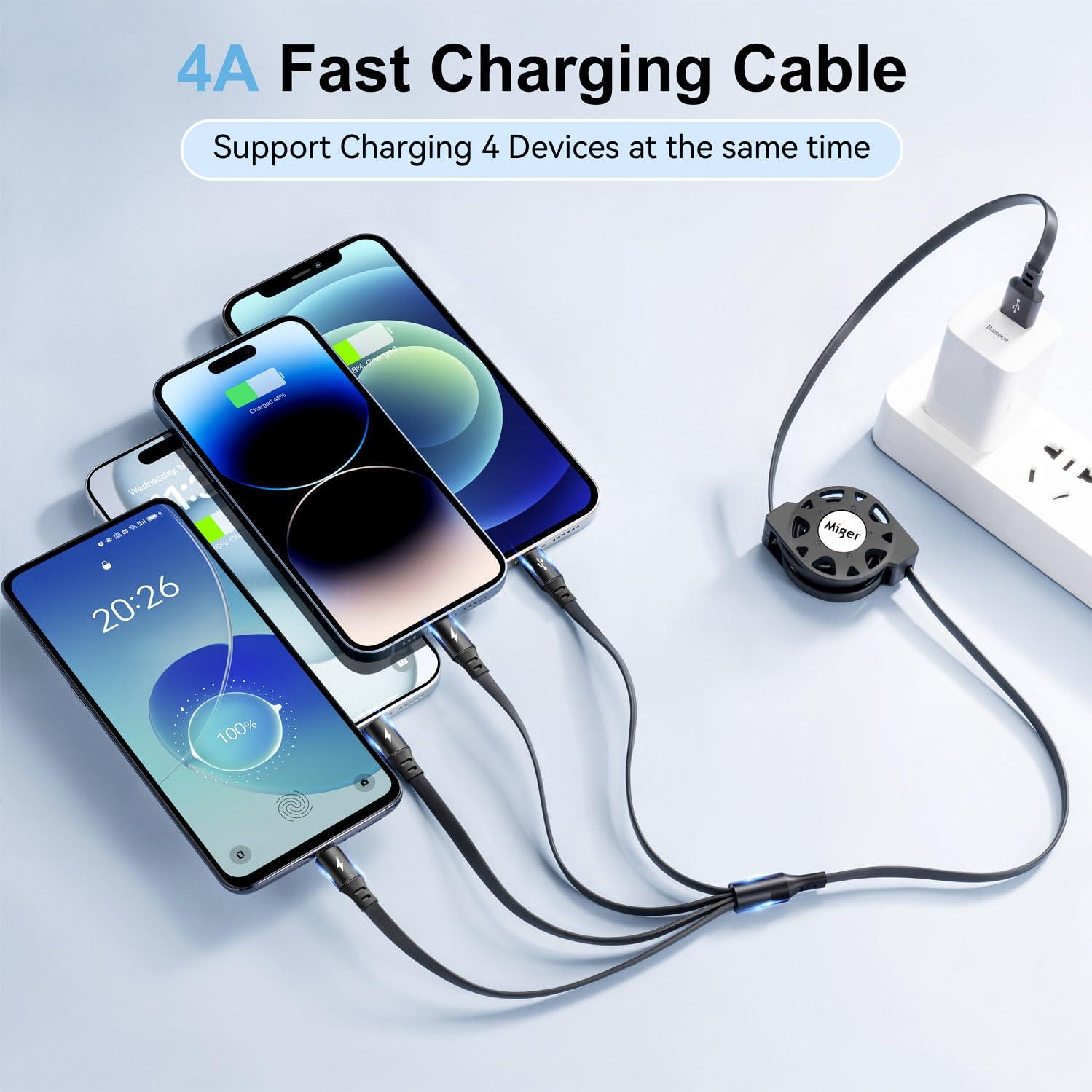 Cable de Carga Múltiple Retráctil 4 en 1 Miger 120cm