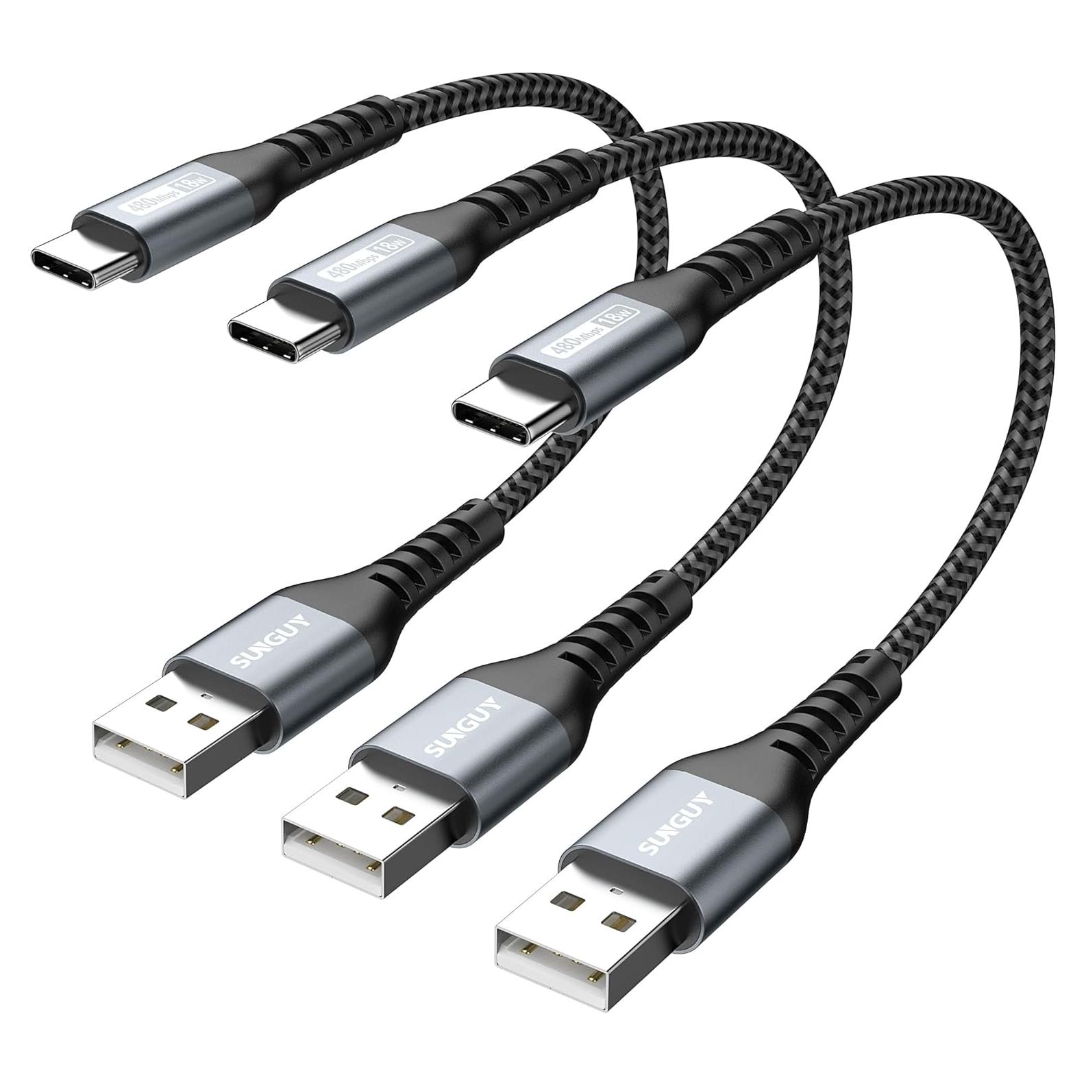 Cable USB A a USB C SUNGUY 3A 6 pulgadas 3 Pack Carga Rápida