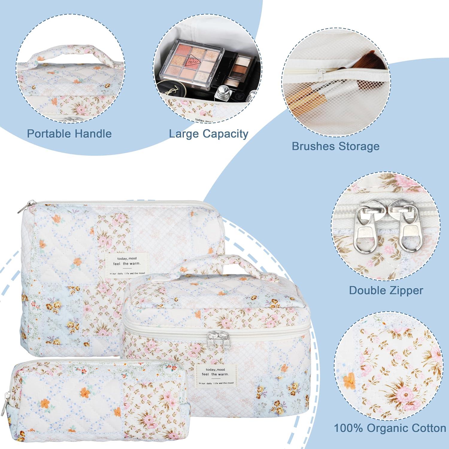 Juego de 3 Bolsas de Maquillaje Acolchadas TESAFNG Floral