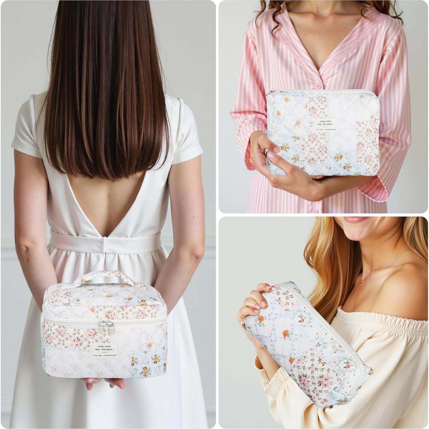 Juego de 3 Bolsas de Maquillaje Acolchadas TESAFNG Floral