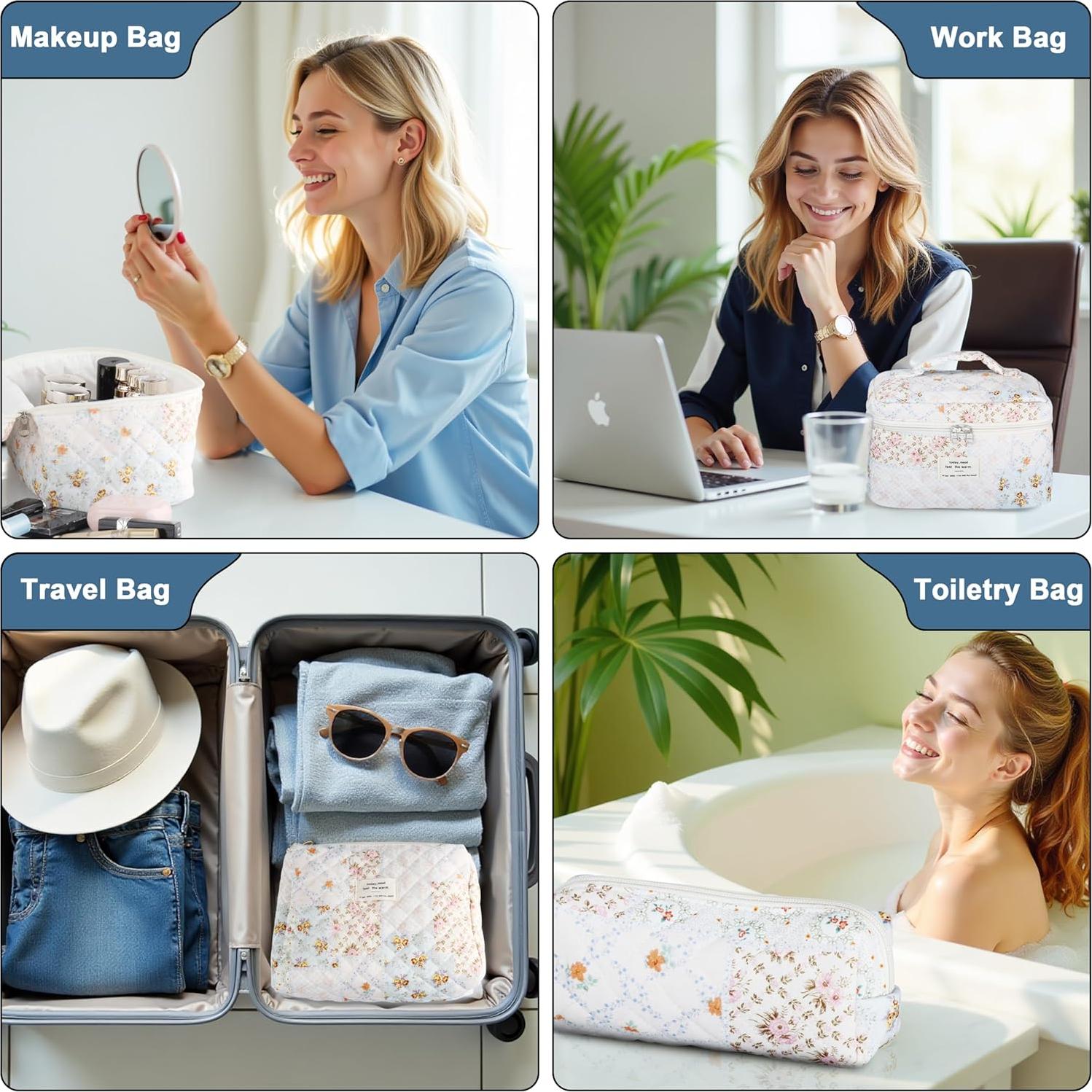 Juego de 3 Bolsas de Maquillaje Acolchadas TESAFNG Floral