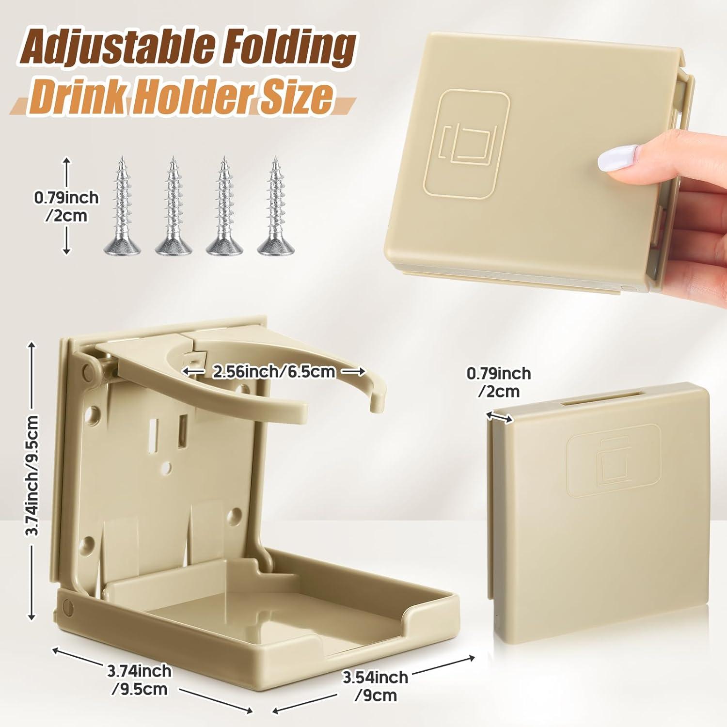 Tioncy 8 Pack Adjustable Cup Holder with Screws Universal Plastic Folding Wall Mounted Cup Holder for Water Beverage Bottle Caravan Autos Cars Trucks RVs Boats Accessories(Beige)