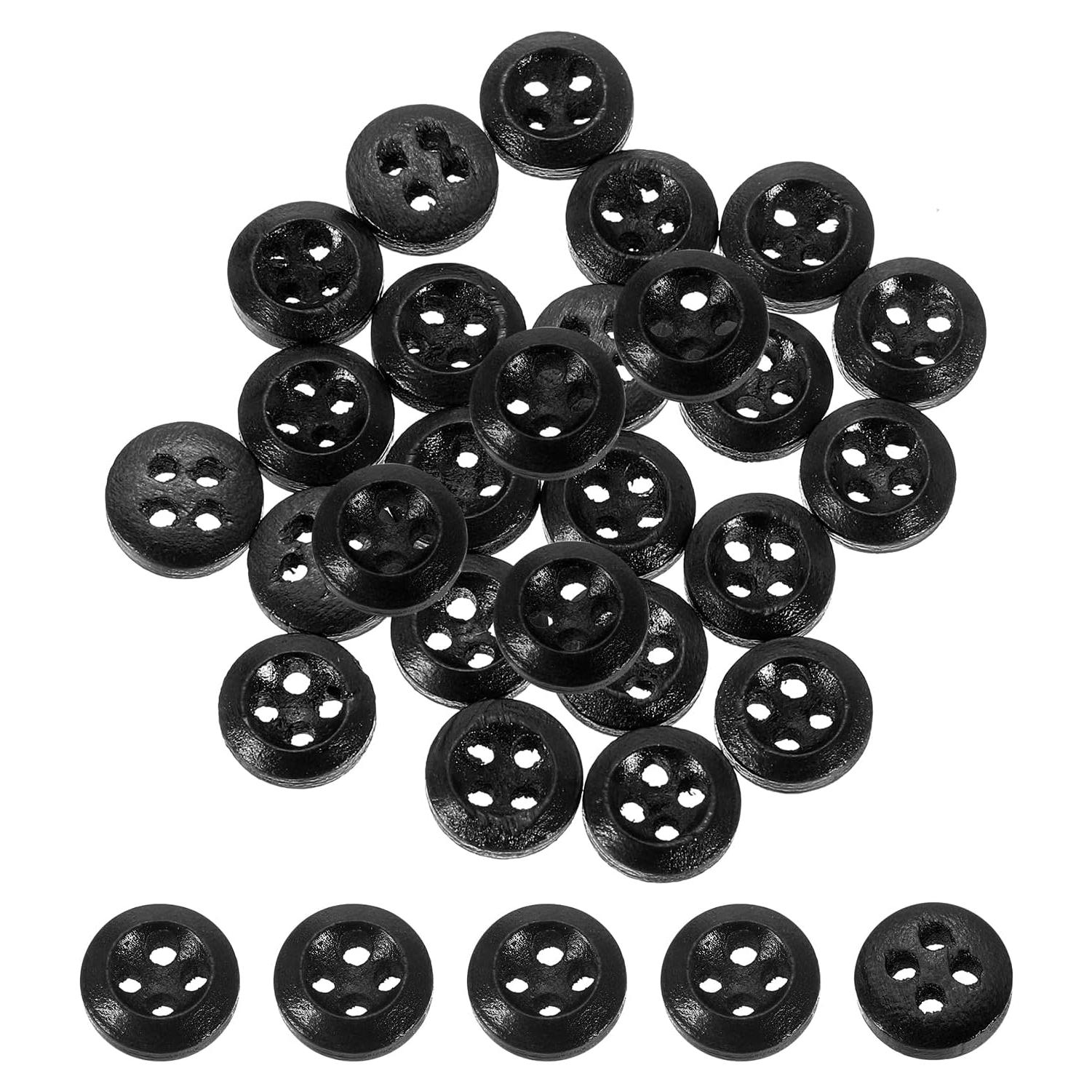 100 Botones de Madera Redondos 9mm uxcell 4 Agujeros Negro