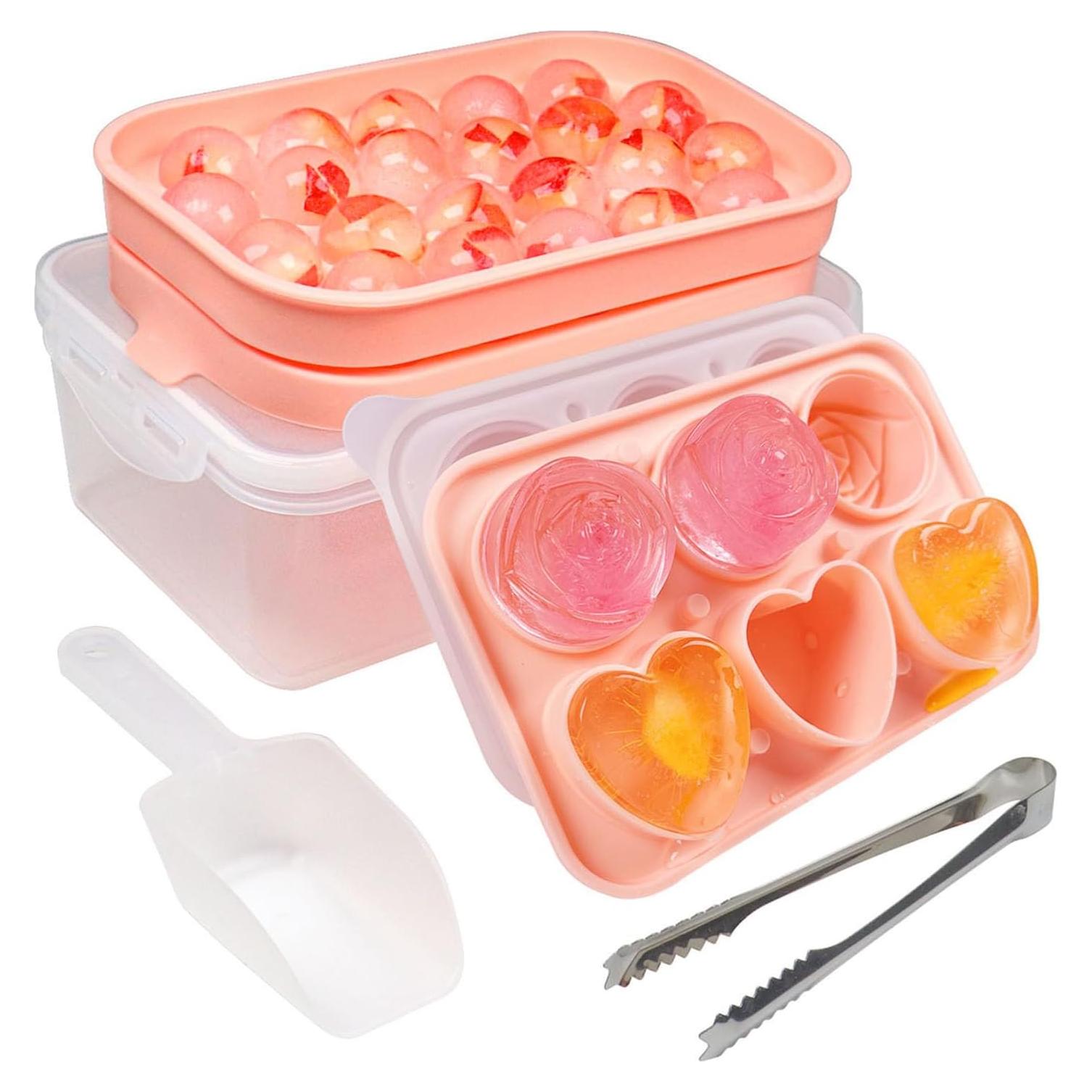 Juego de Moldes de Hielo IDVVSSX en Silicona Rosa - 22 Esferas y 6 Formas