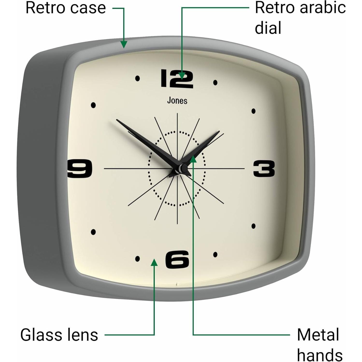 Reloj de Pared JONES CLOCKS® Retro 25,4 cm Gris Moderno