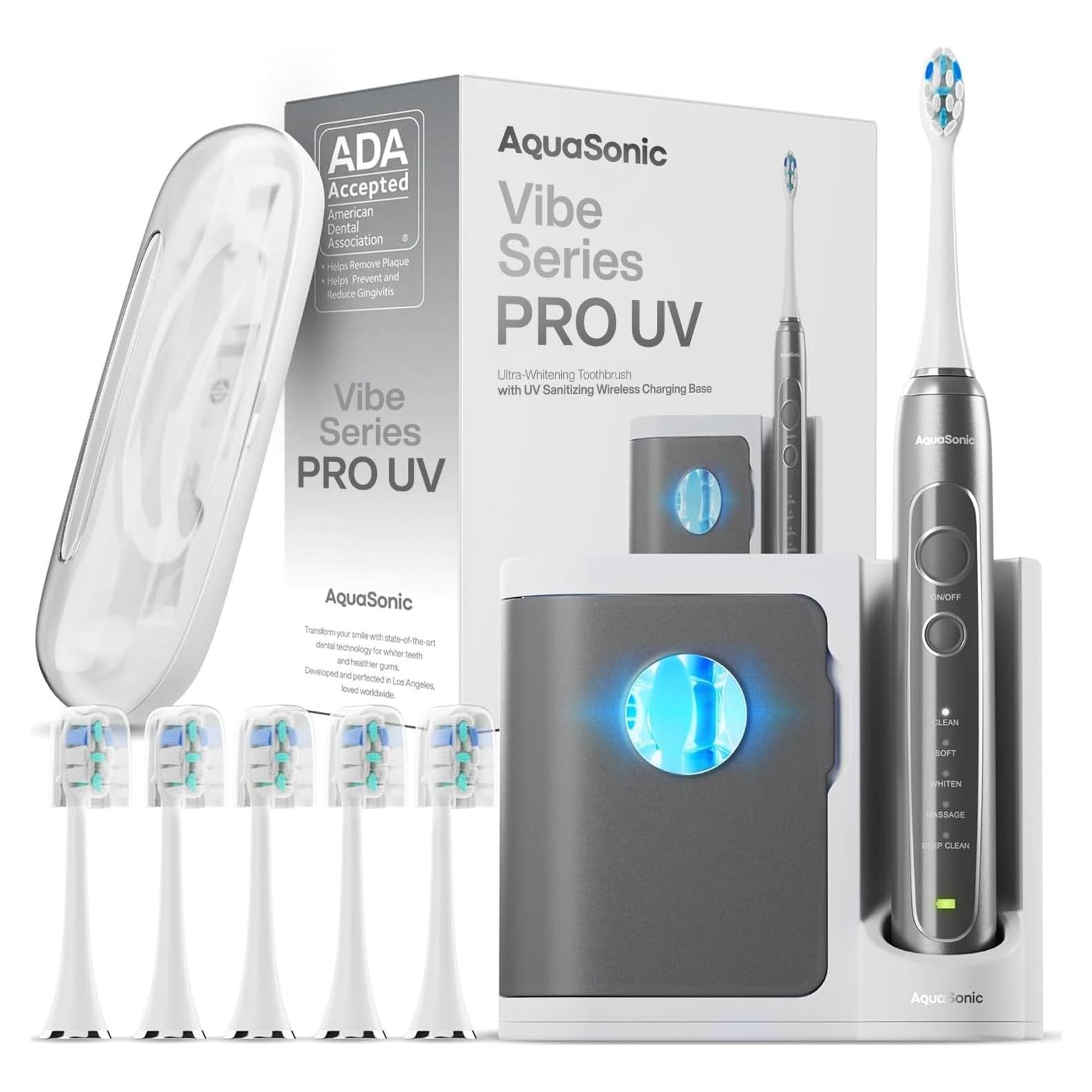 Cepillo de dientes eléctrico Aquasonic Vibe Pro - 5 modos, desinfección UV