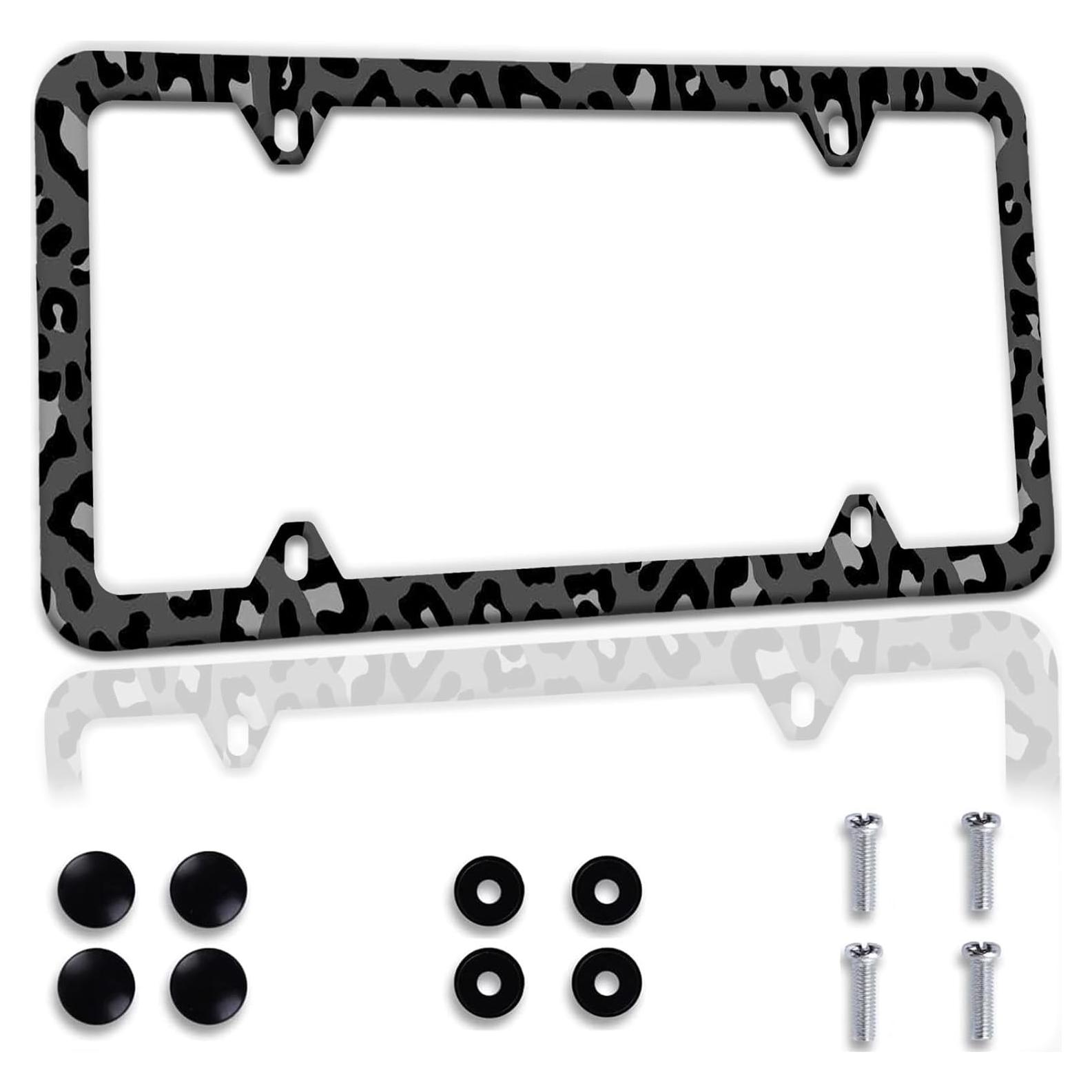 Marco de Placa de Licencia Ceckooty Leopardo Gris Negro 31.2x15.9cm