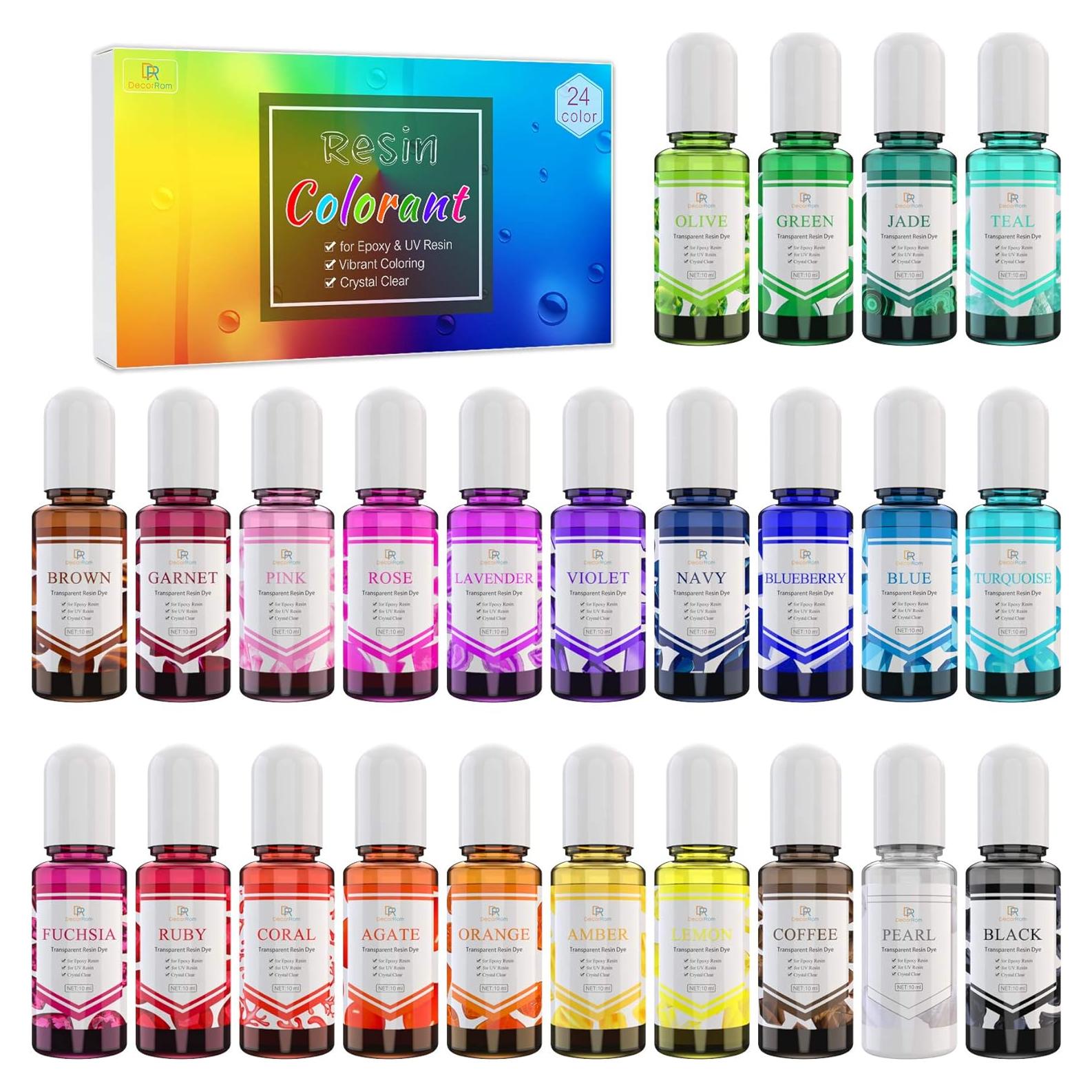 24 Colorantes Epóxicos DecorRom 10ml - Tinte Transparente para Resina
