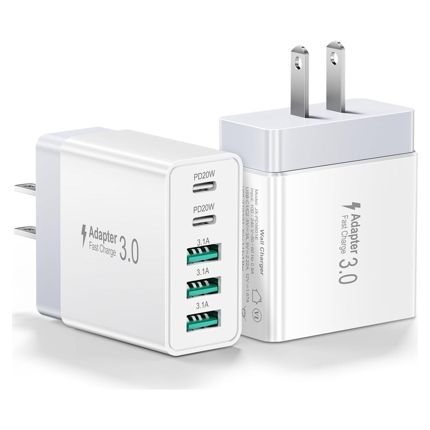 Cargador USB C Rápido 50W 5 Puertos Blanco - 2 Pack