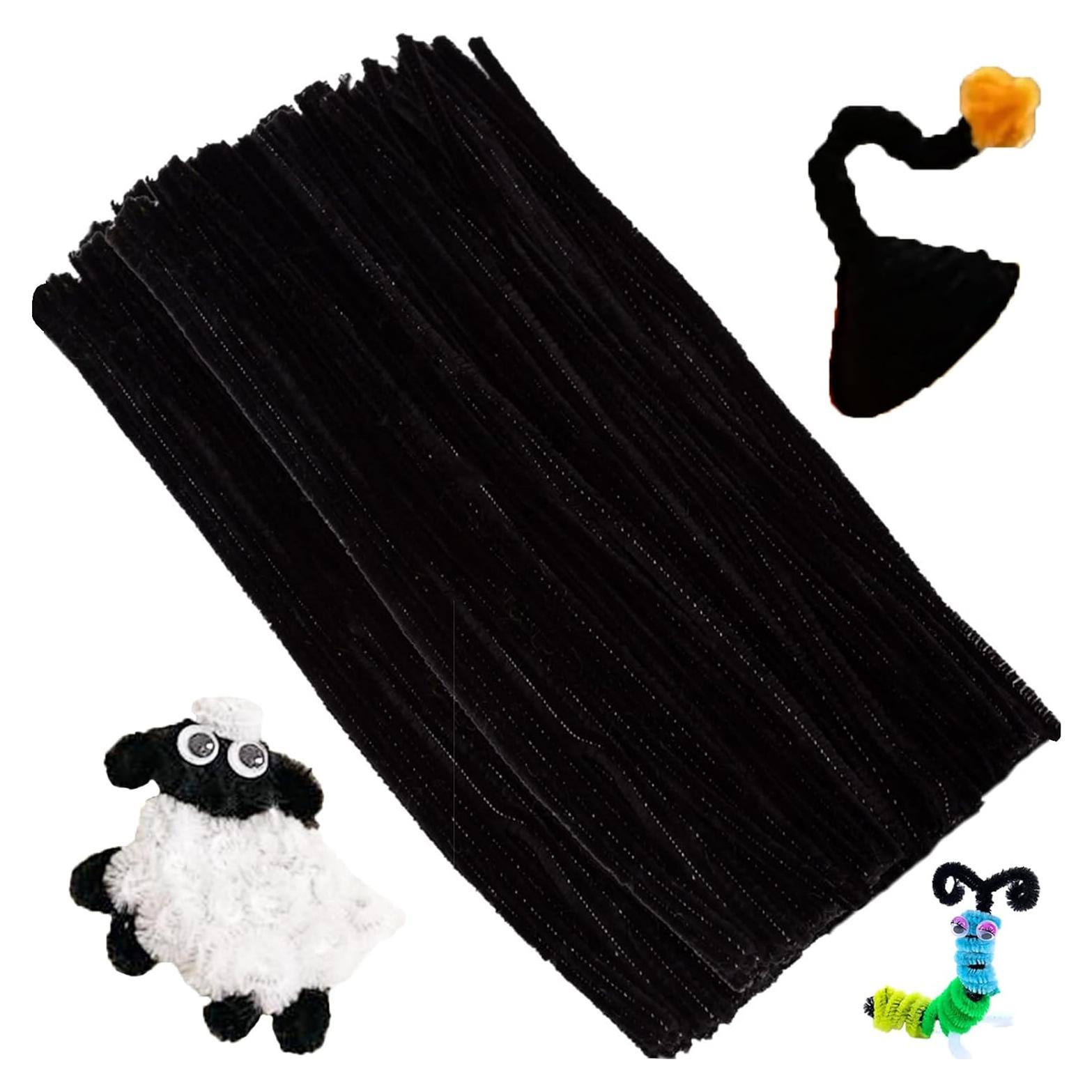 100 Limpiapipas Gruesos Negros XIAOJING para Manualidades