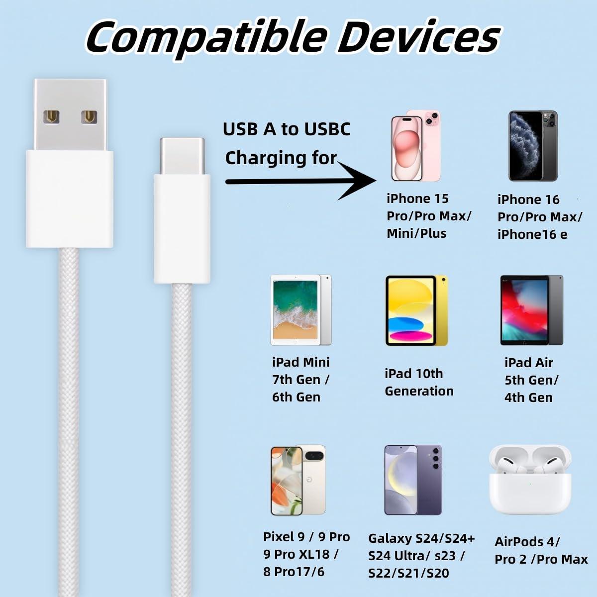Paquete de 2 Cables USB-A a USB-C 0.91 m Hefaao Carga Rápida