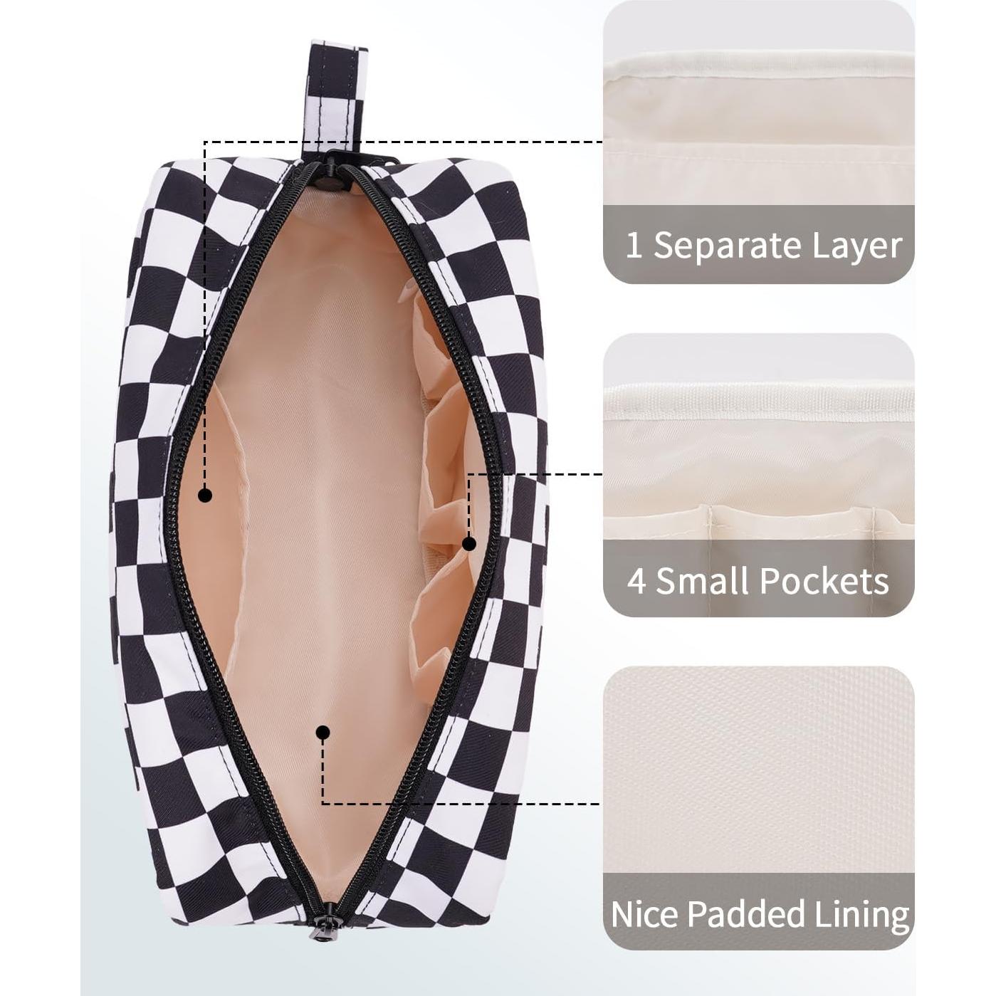 Bolsa de Maquillaje Grande Narwey Cuadros Negros 22x8x11 cm