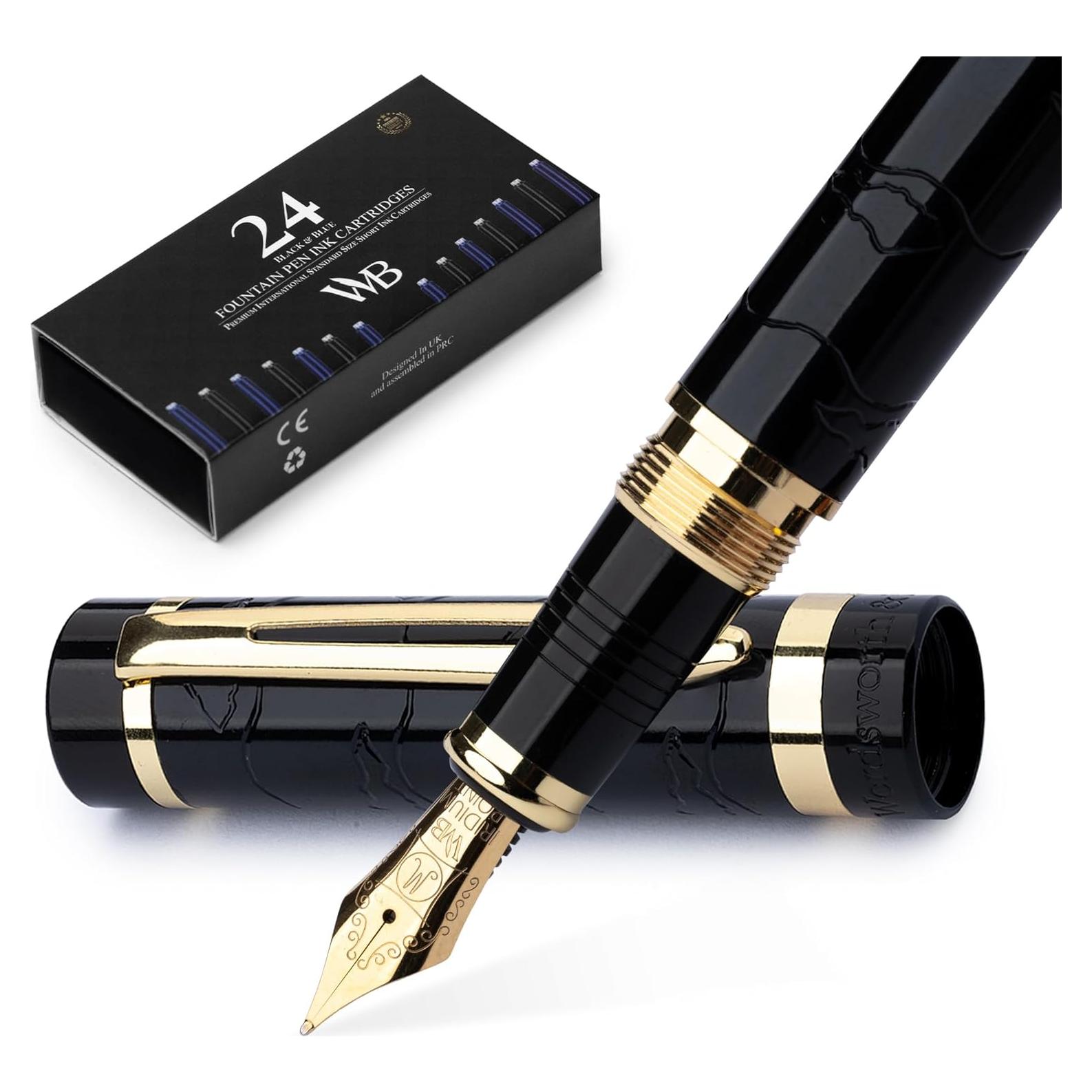 Conjunto de Plumas Fuente Wordsworth & Black Oro Negro - Plumín Medio