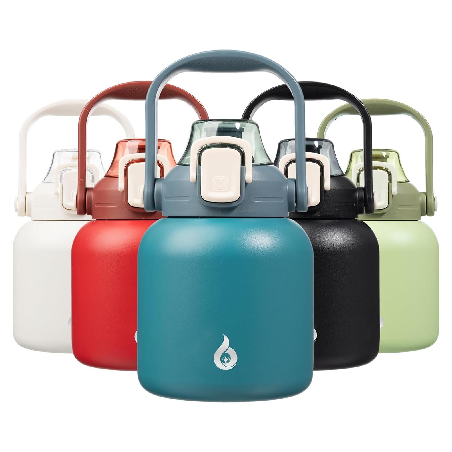 Botella de Agua Aislada BJPKPK 800 ml con Pajilla Azul