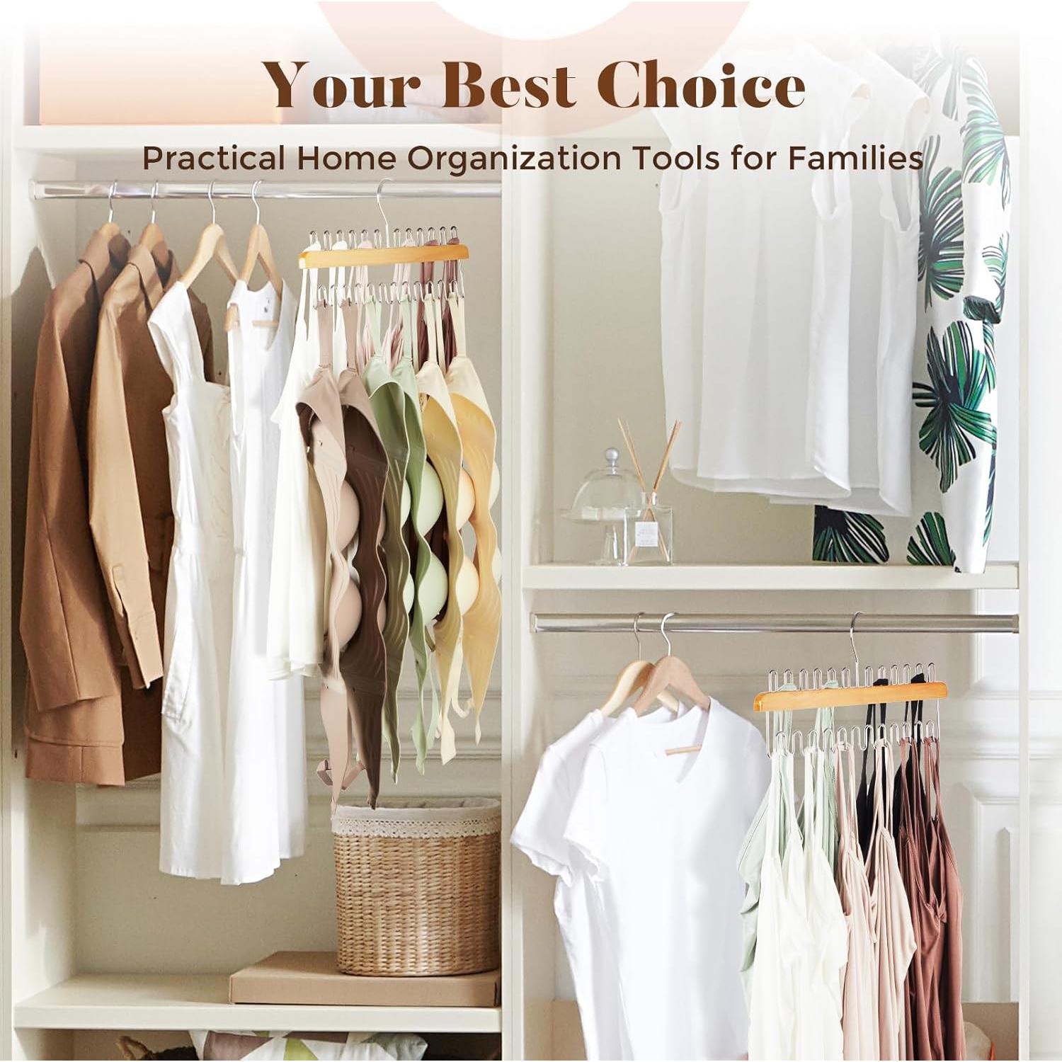 Percha Organizadora de Closet HOUSE DAY - 24 Ganchos, Madera y Metal