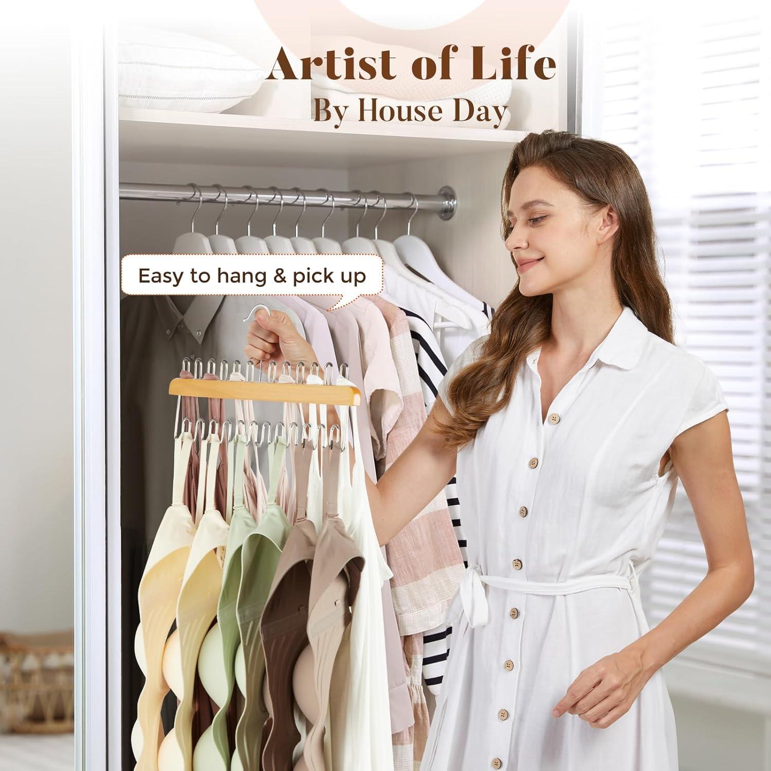 Percha Organizadora de Closet HOUSE DAY - 24 Ganchos, Madera y Metal