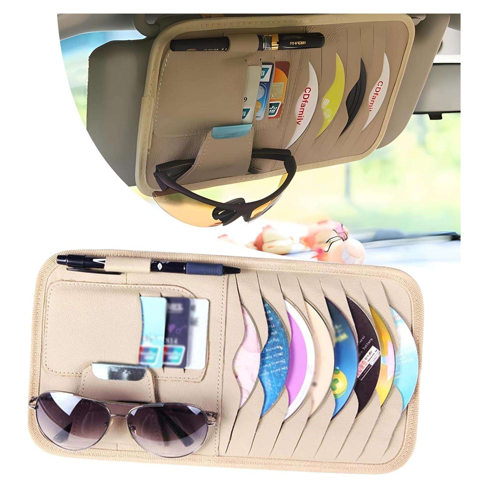 Organizador de Visera de Coche Yumfugu Beige para CD y Gafas