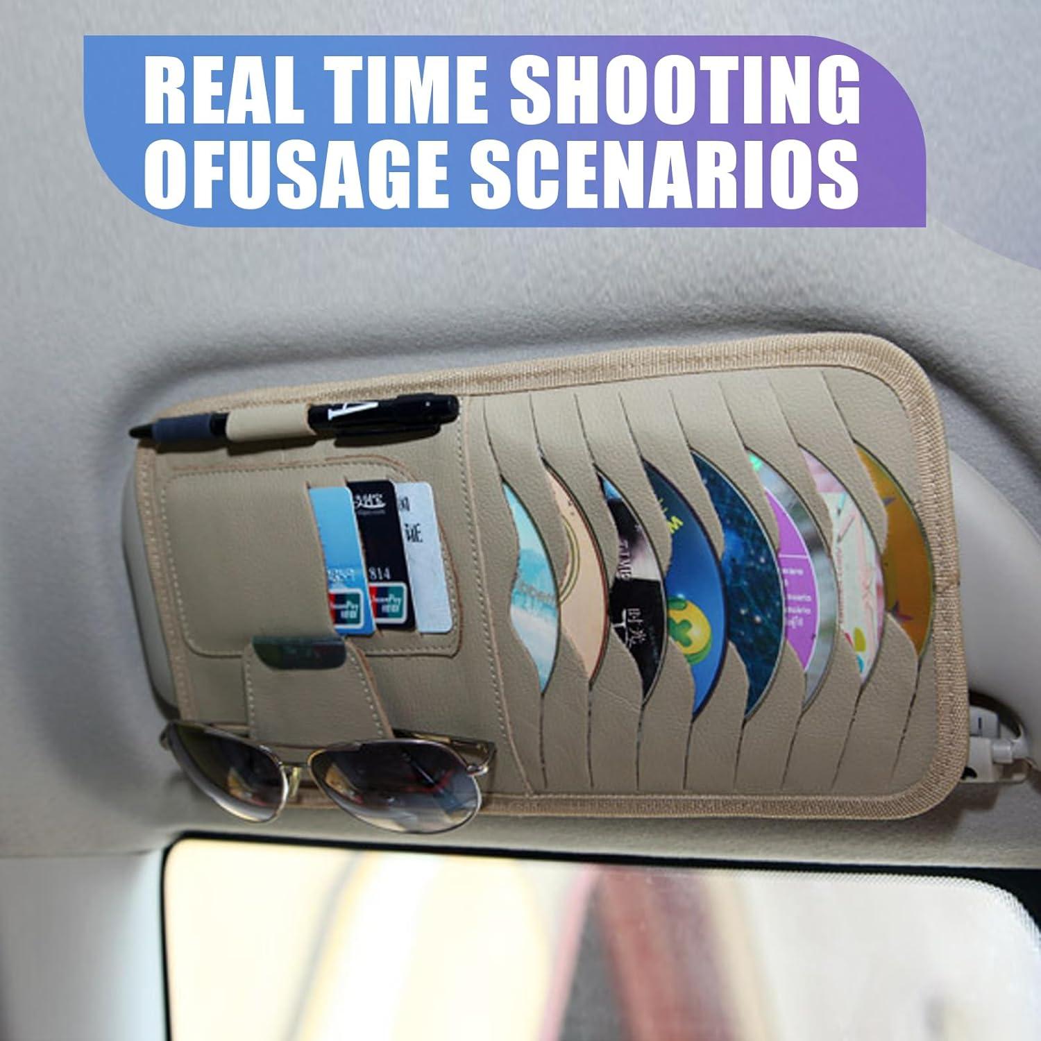 Organizador de Visera de Coche Yumfugu Beige para CD y Gafas