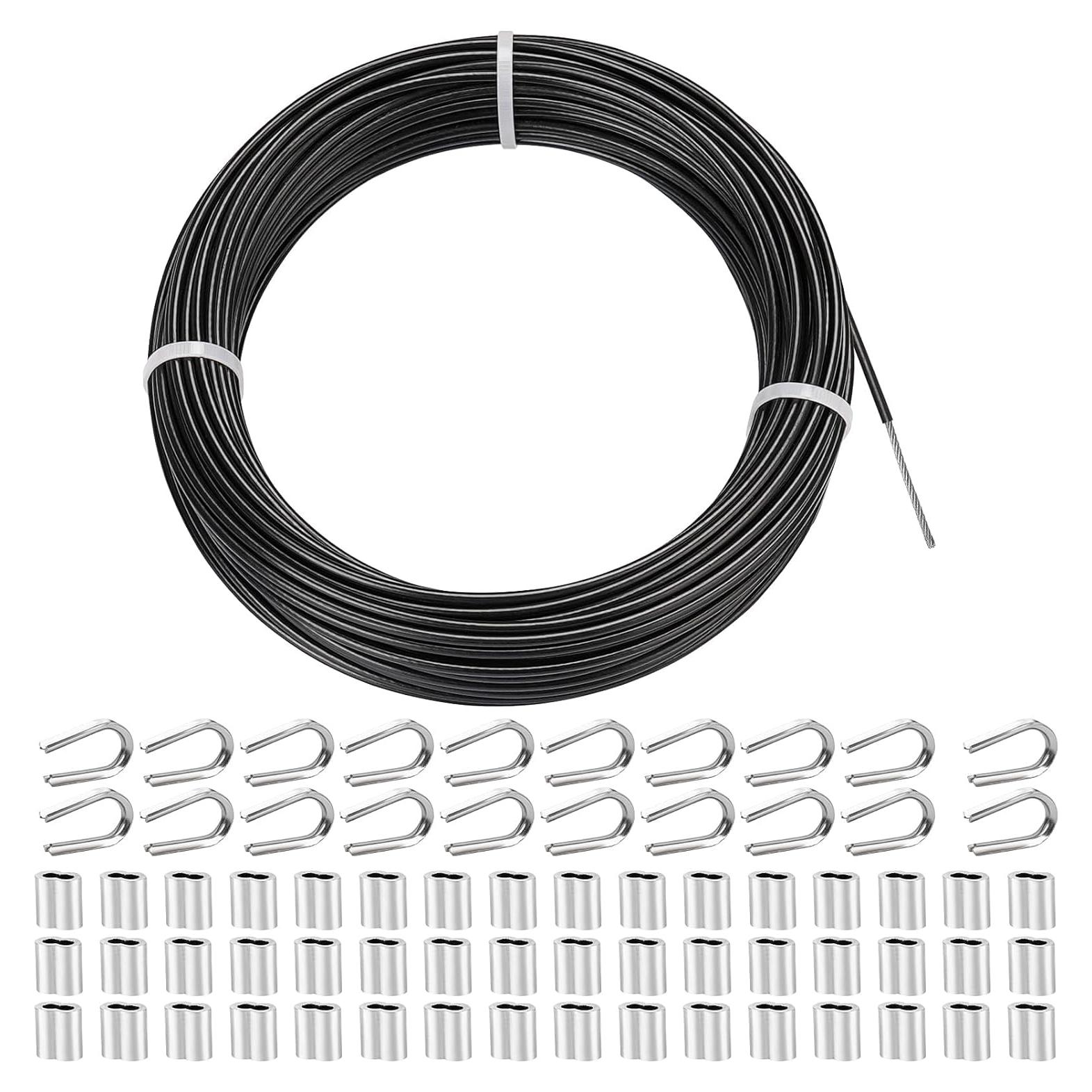 Kit de Cable de Acero Inoxidable 1/8 TooTaci 30.48m Vinilo Negro