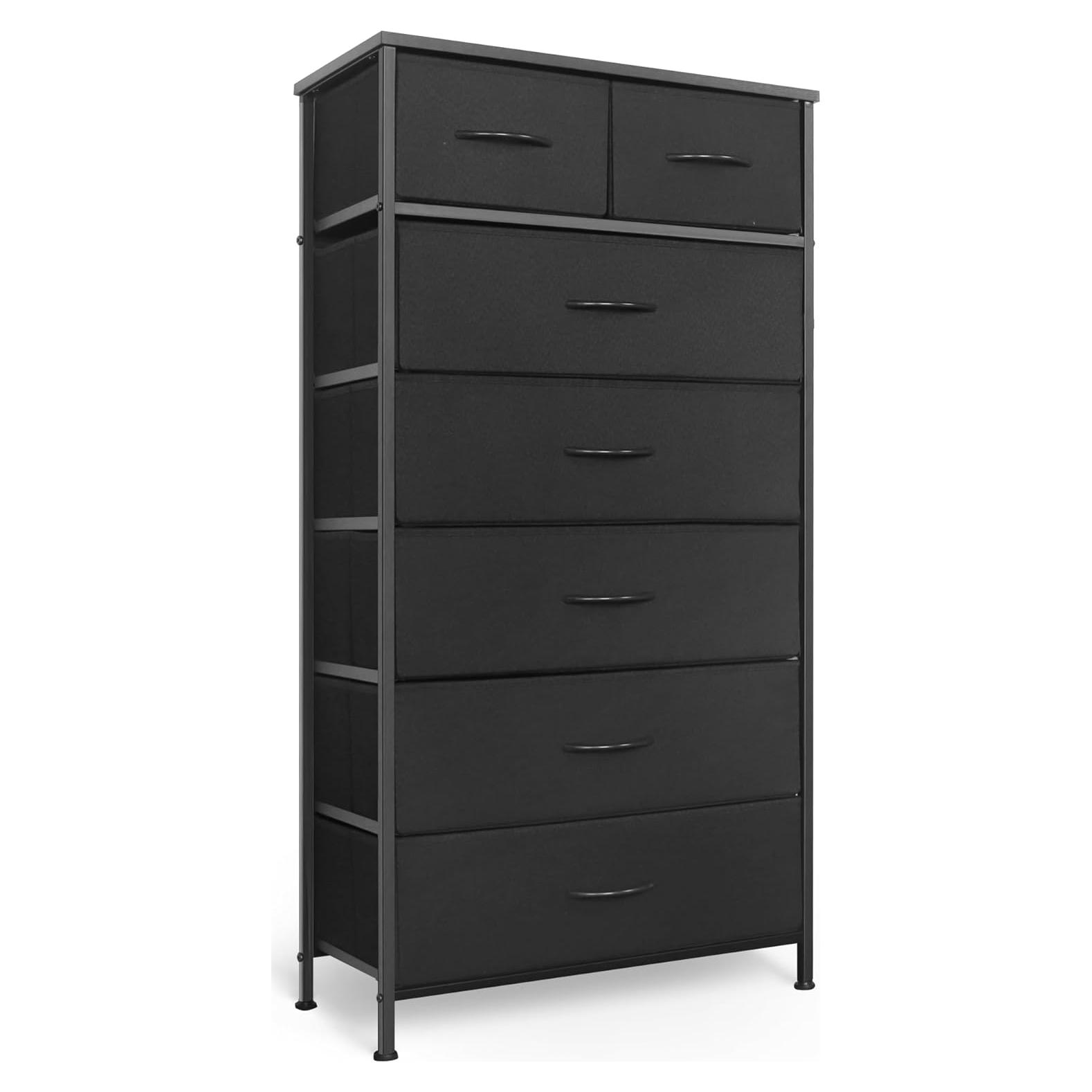 Cómoda Alta Mifuro 7 Cajones Negro Estructura Acero Madera