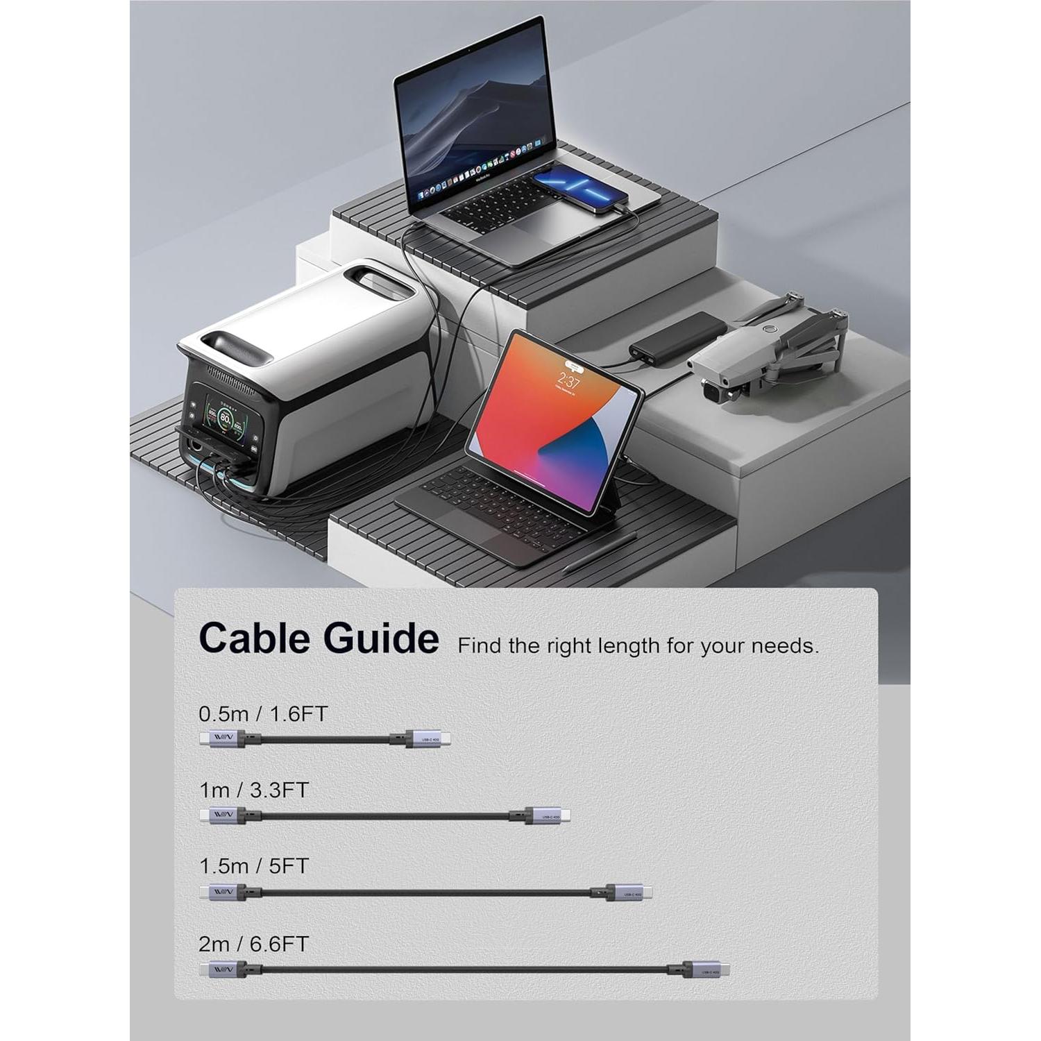 Cable USB C a C 0.49M IVIIN Thunderbolt 4 40Gbps 240W