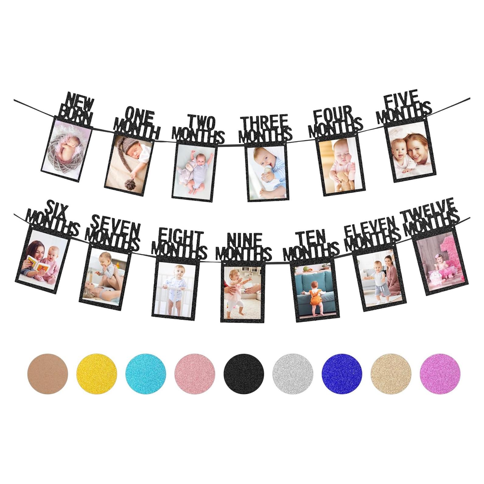 Banner de Fotos para Primer Cumpleaños Bebé Whaline Negro