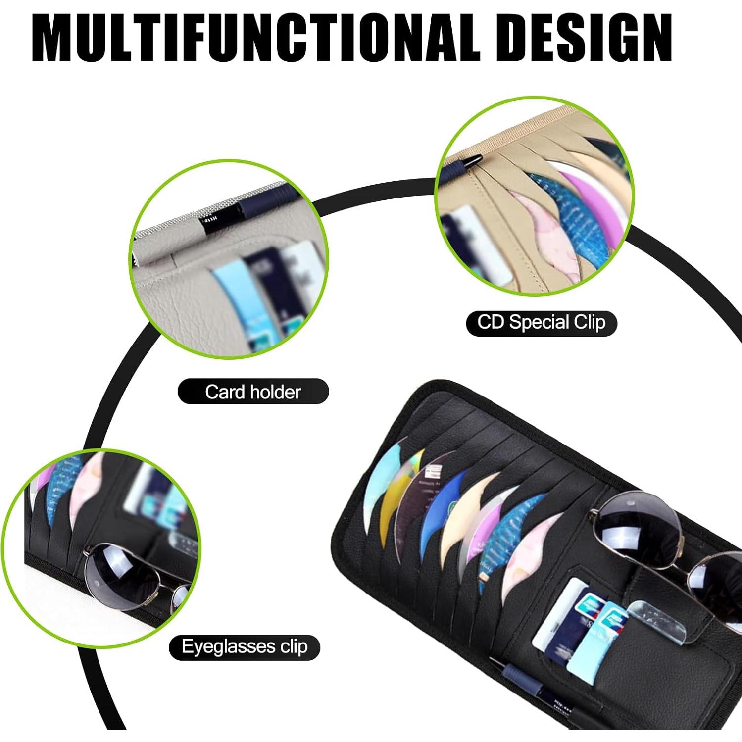 Funda de Sol para Auto Dawfall ALLCCD2201BL Organizador de Cuero Negro