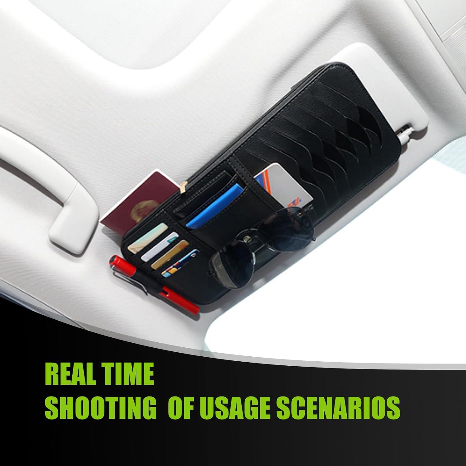 Funda de Sol para Auto Dawfall ALLCCD2201BL Organizador de Cuero Negro