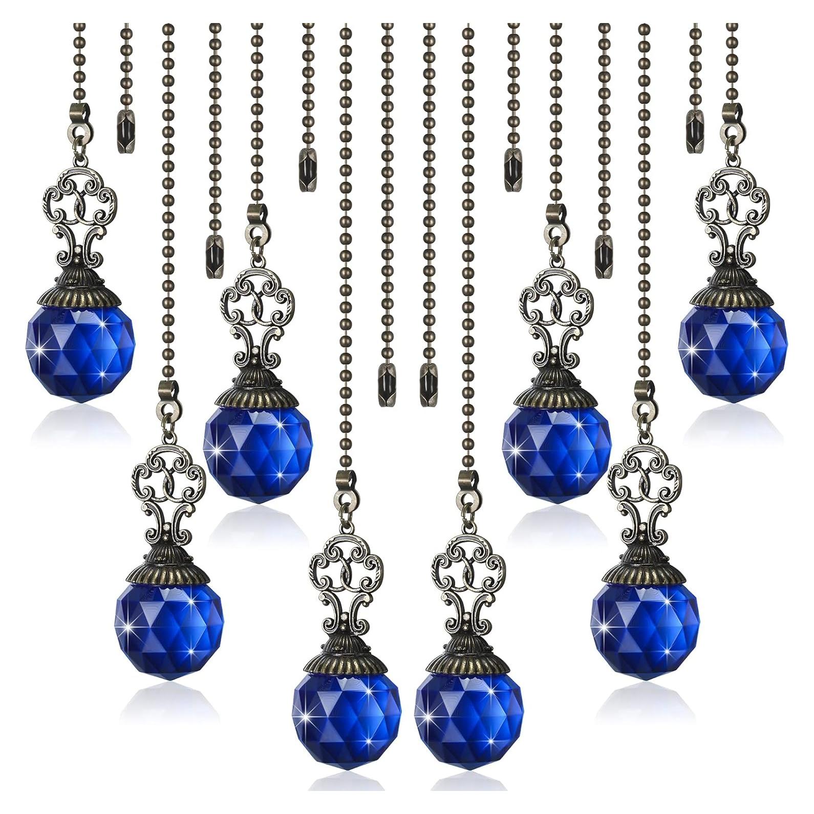 Cadenas de Tirar para Ventilador de Techo Hicarer, 4 Piezas Cristal Azul