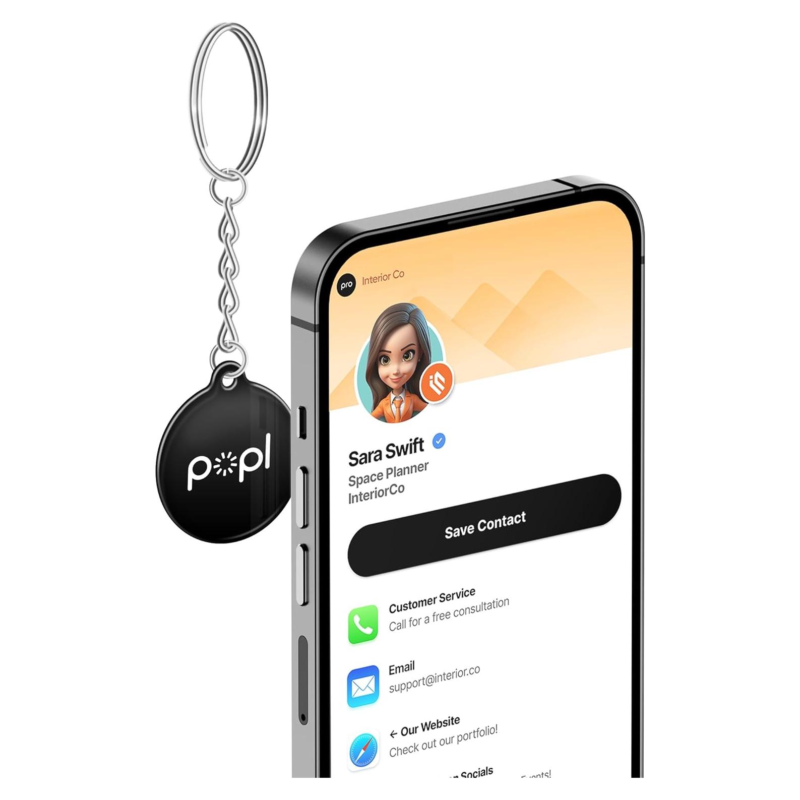 Tarjeta de Visita Digital Popl Keychain NFC - QR Negro - 18g